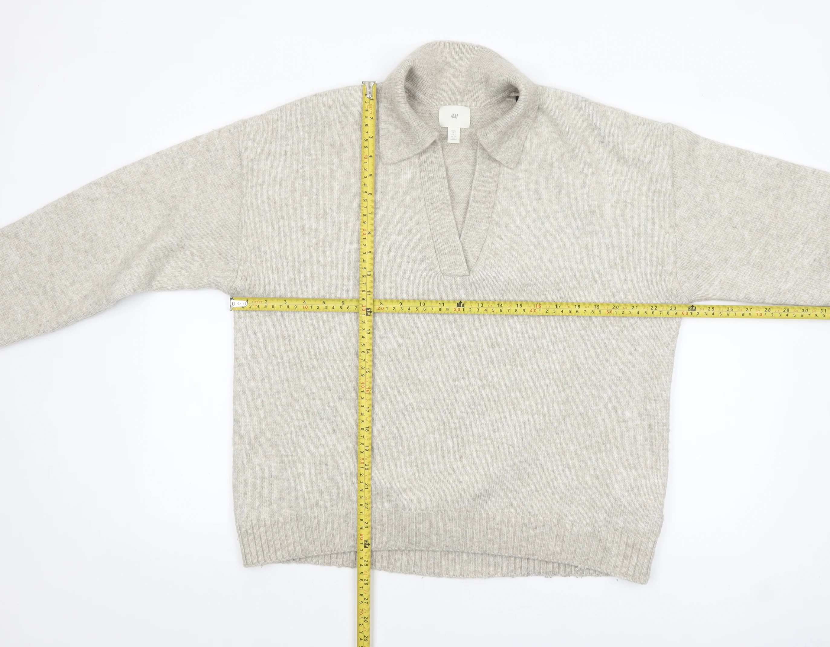 H&M Women Beige Collared Pullover Knit Jumper Size 8 - Image 2