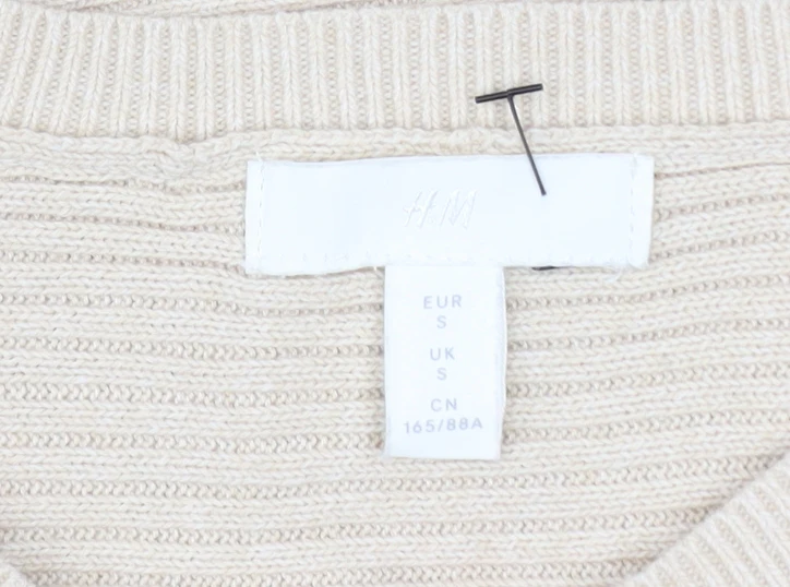 H&M Women Beige Cotton Ribbed Relaxed Fit Jumper Size S - Image 4
