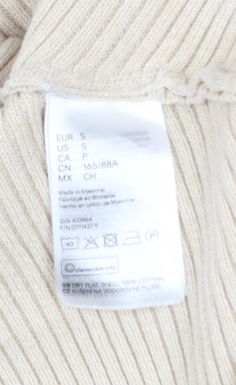 H&M Women Beige Cotton Ribbed Relaxed Fit Jumper Size S - Image 5