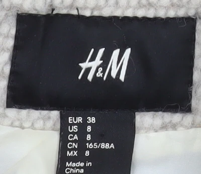 H&M Women Beige Wool Blend Mid-Length Overcoat Size 10 - Image 4