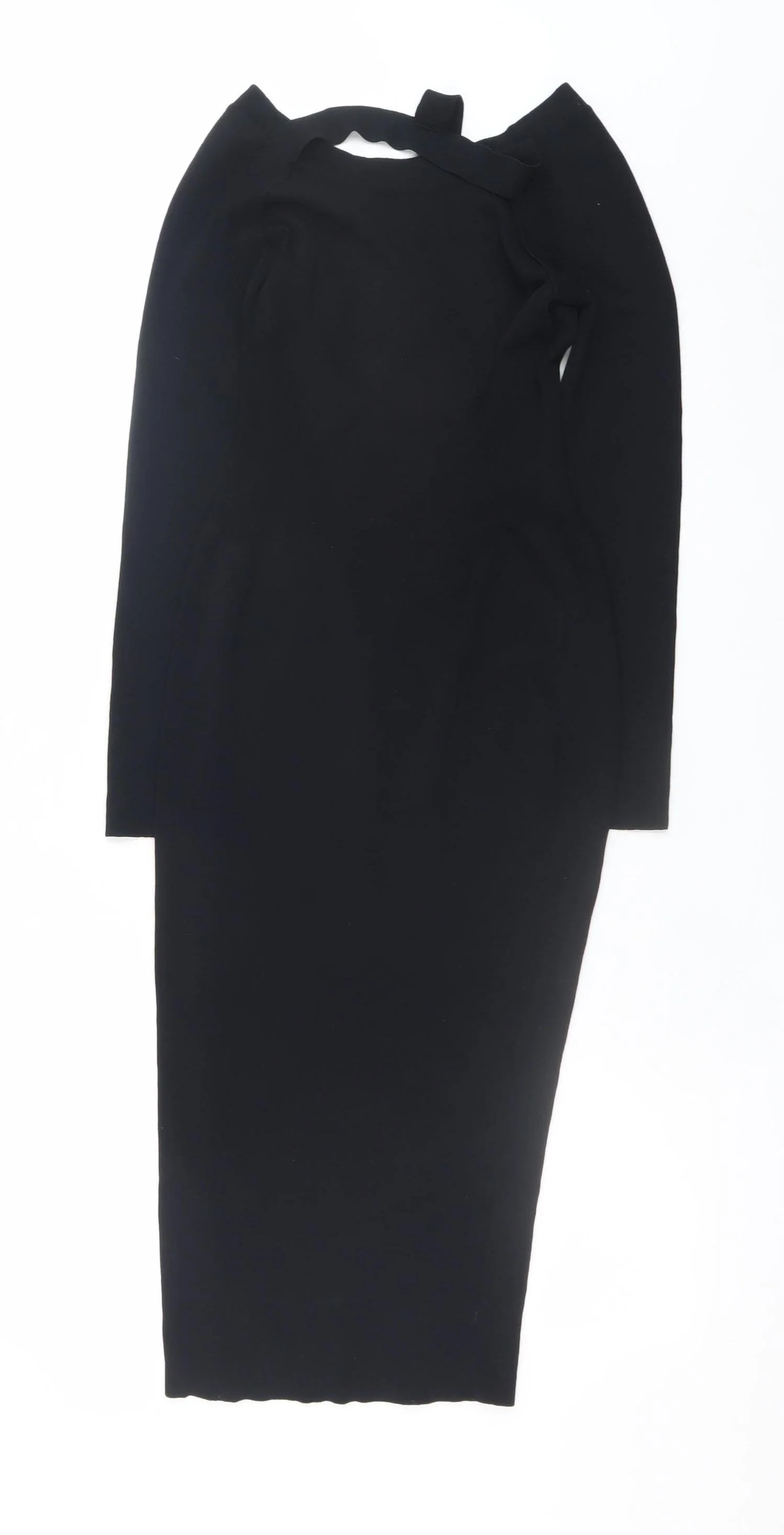 H&M Women Black Bodycon Midi Dress Size 8 Long Sleeve Off Shoulder
