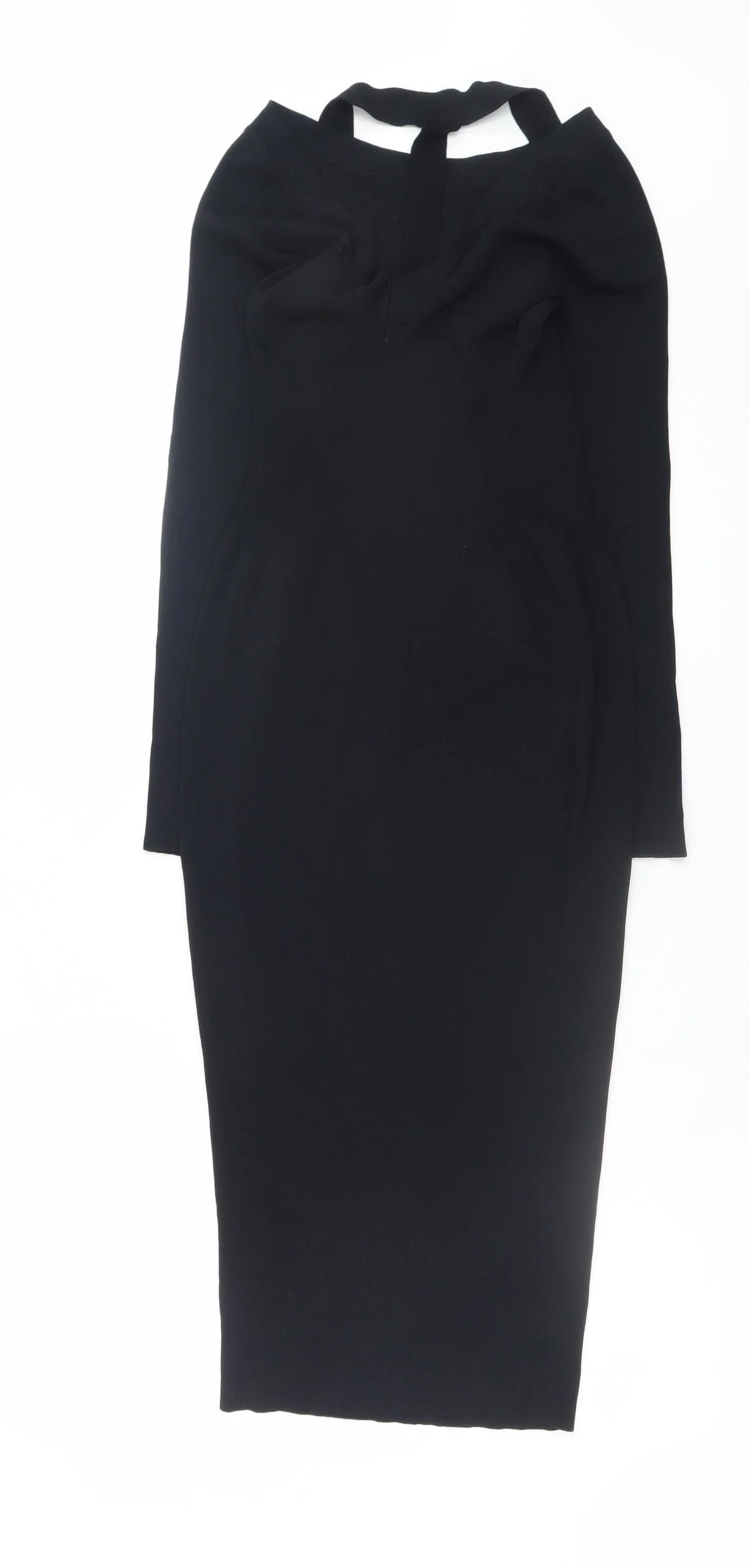 H&M Women Black Bodycon Midi Dress Size 8 Long Sleeve Off Shoulder - Image 3