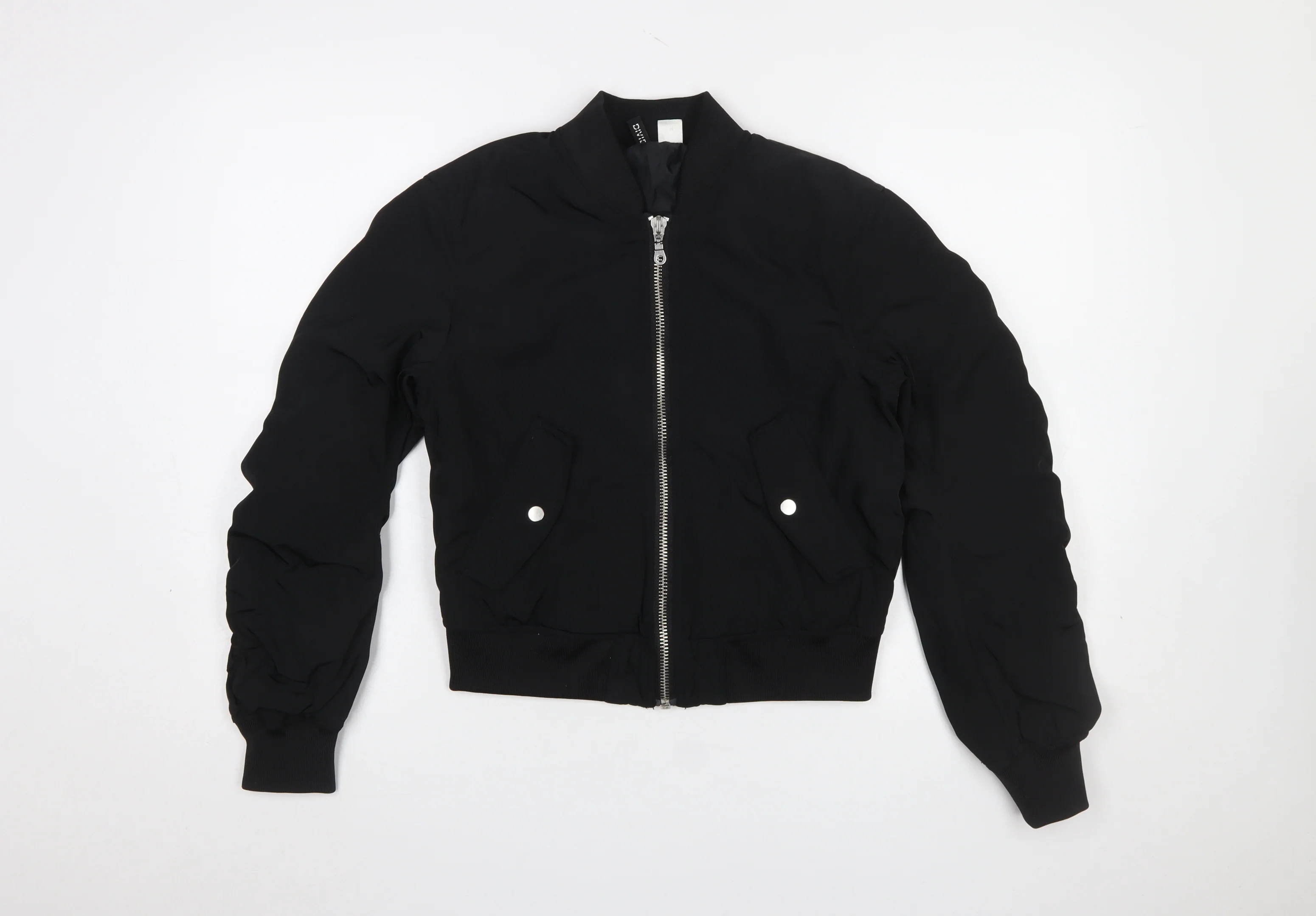 H&M Women Black Bomber Jacket Size 6 Polyester Lined Zip Short Casual