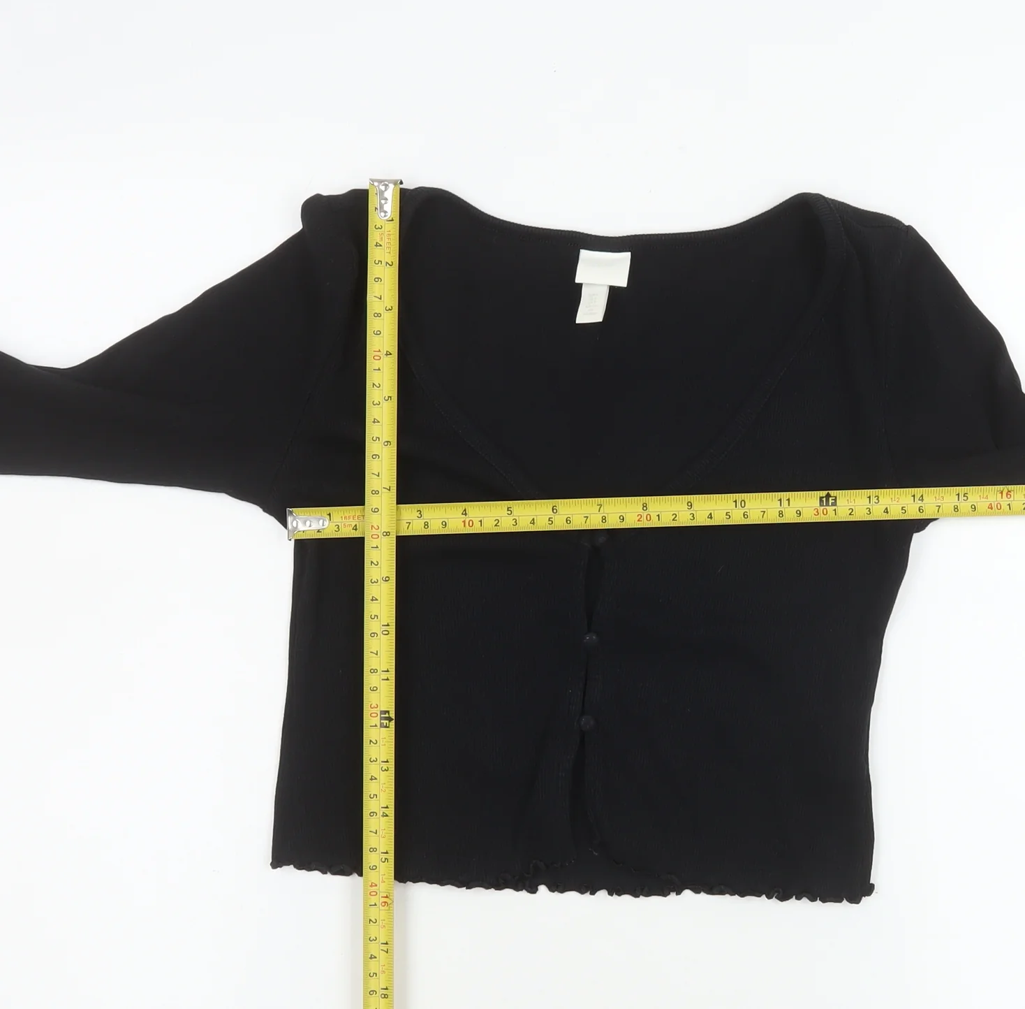 H&M Women Black Cropped Button-Up V-Neck Long Sleeve Top S - Image 2