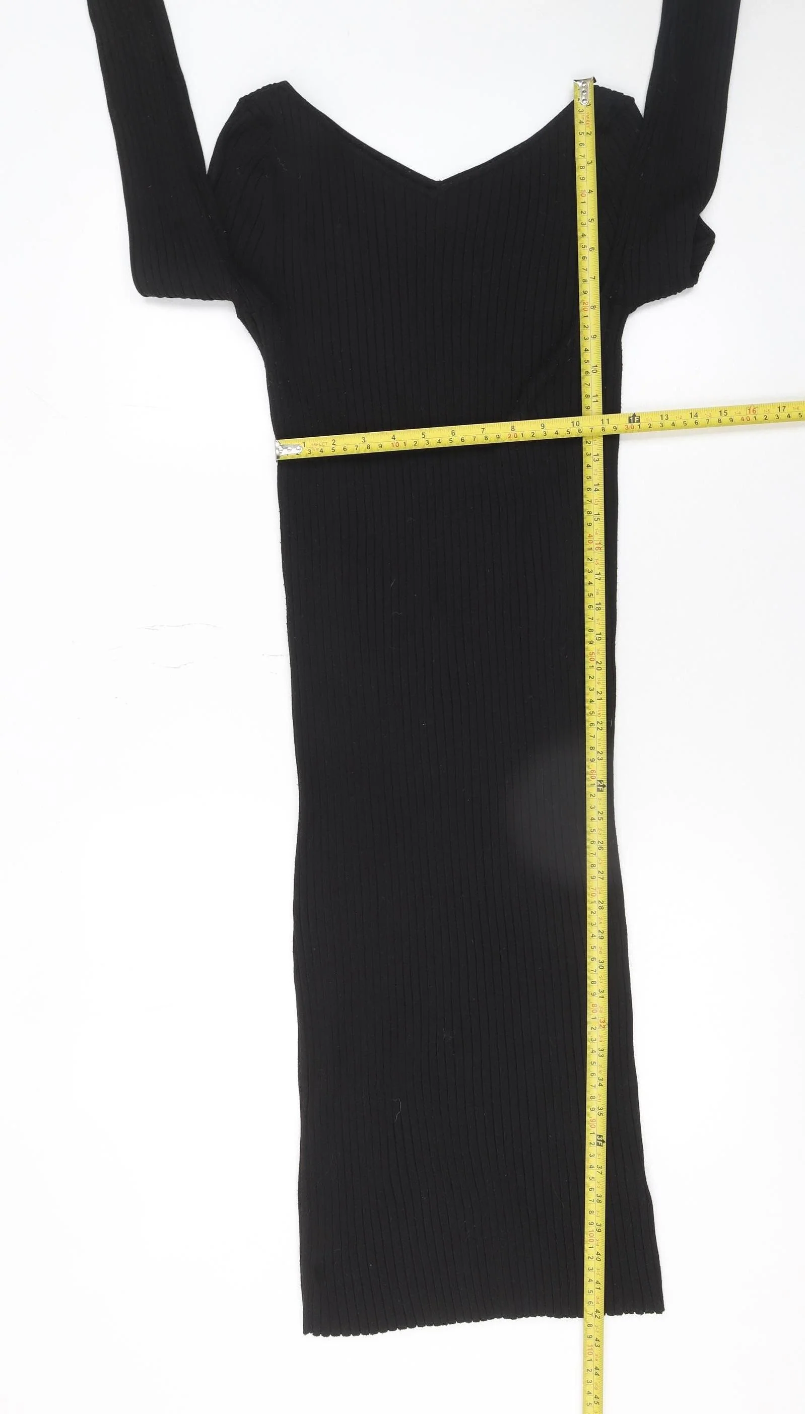 H&M Women Black Midi Bodycon Dress Size 12 Long Sleeve V-Neck - Image 2