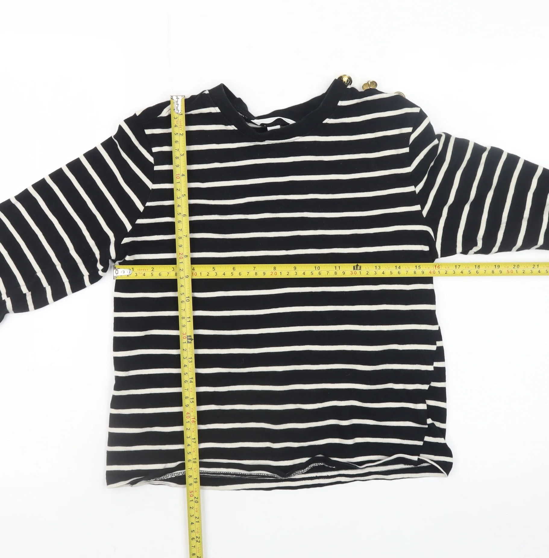 H&M Women Black White Striped Long Sleeve Cotton Boat Neck Top Size S - Image 2