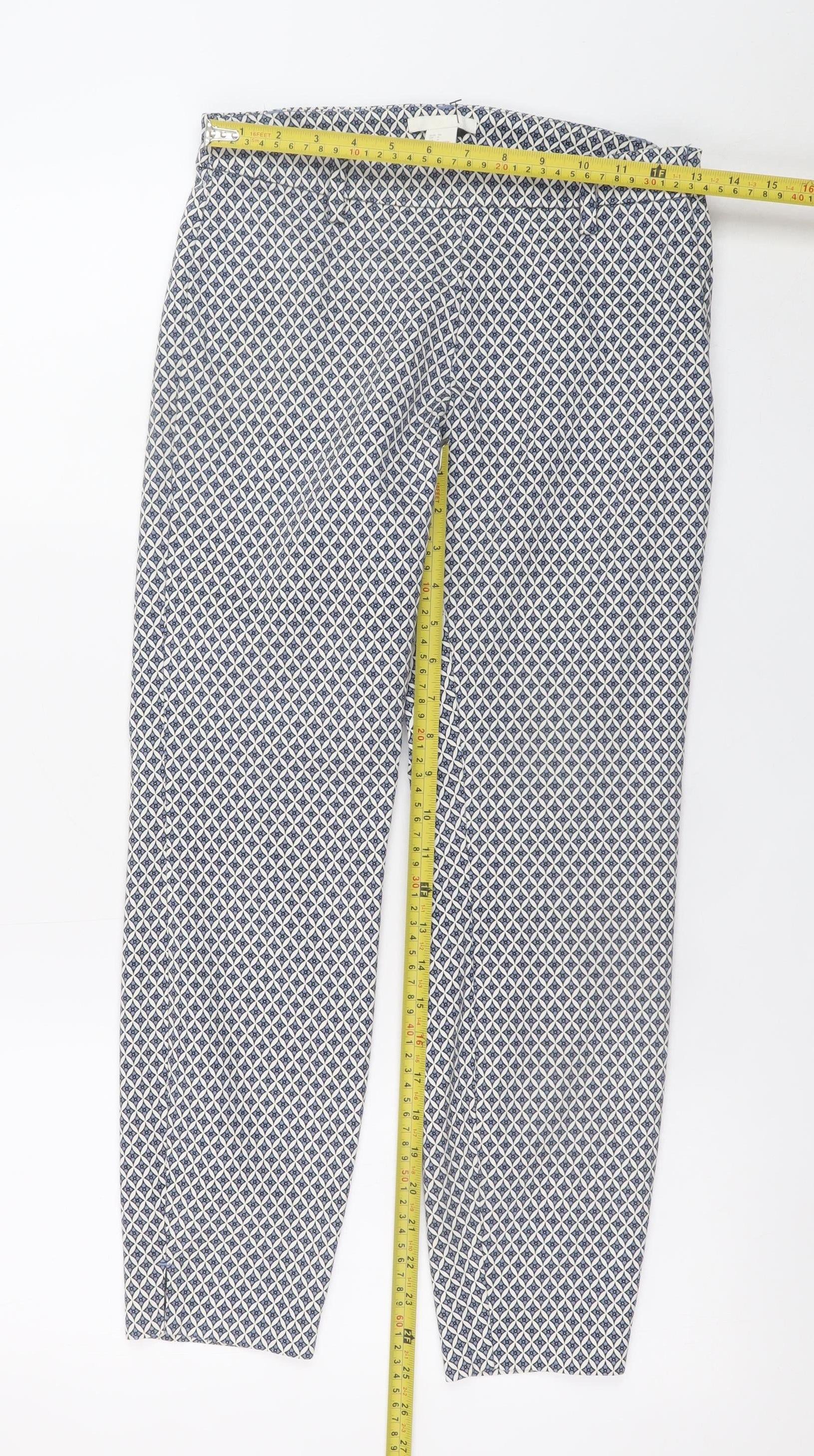 H&M Women Blue Geometric Slim Ankle Trousers Size 8 - Image 2