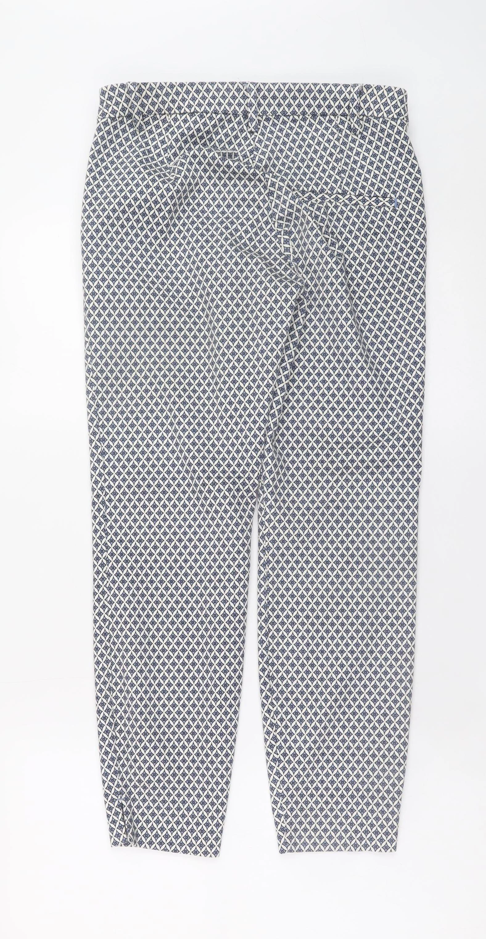 H&M Women Blue Geometric Slim Ankle Trousers Size 8 - Image 3