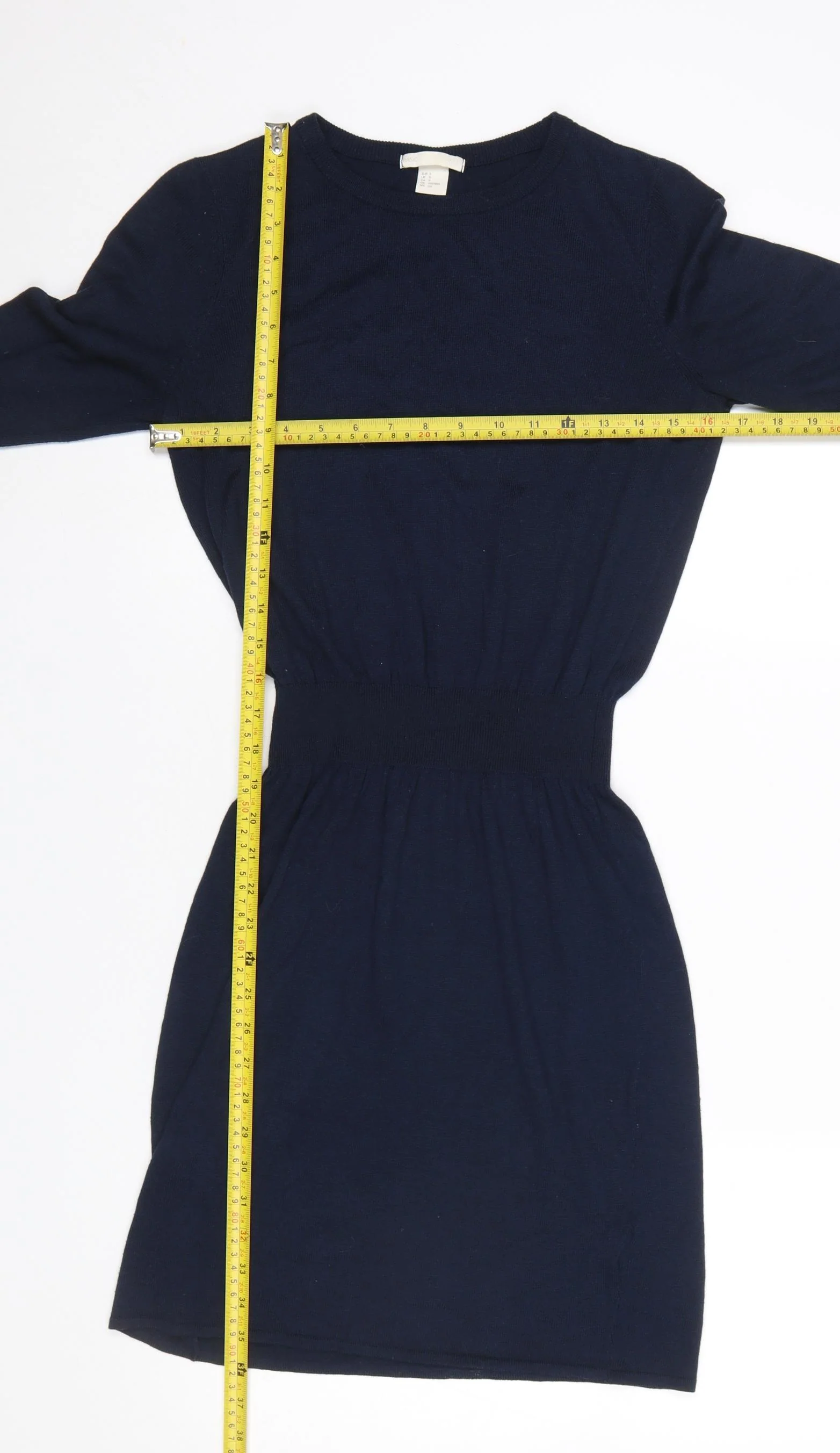 H&M Women Blue S Knit Jumper Dress Long Sleeve Crew Neck - Image 2