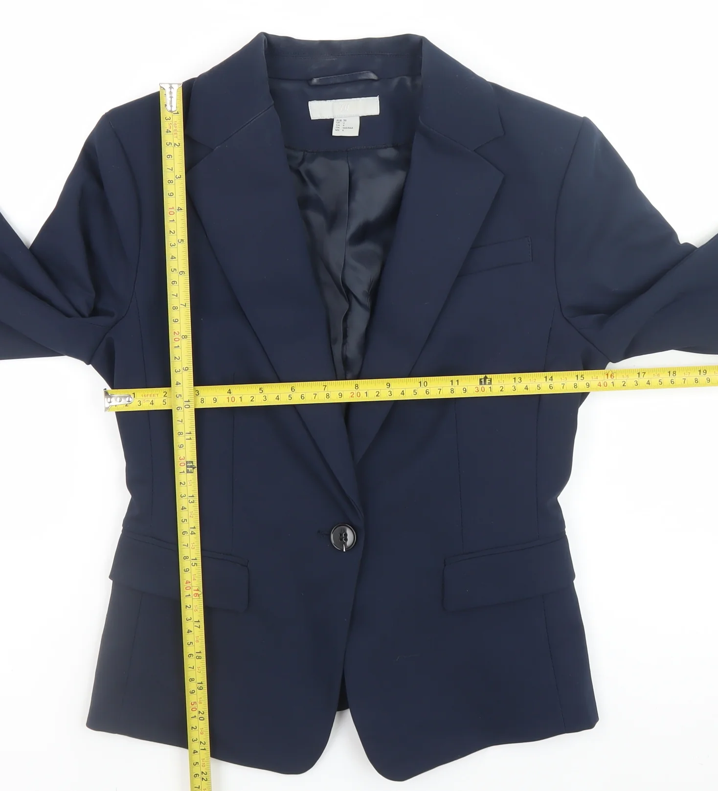 H&M Women Blue Slim Fit Cotton Blend Blazer Size 8 - Image 2