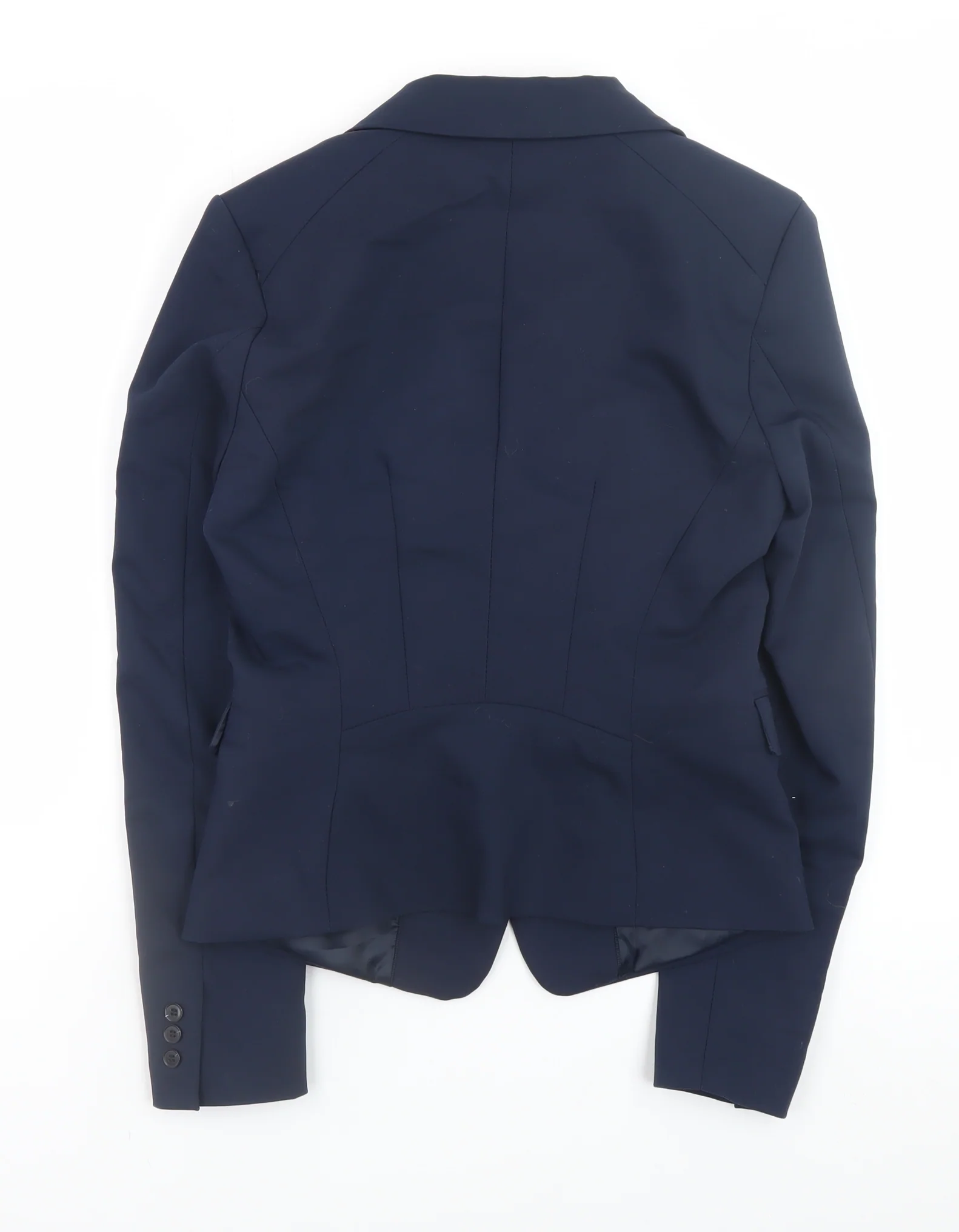 H&M Women Blue Slim Fit Cotton Blend Blazer Size 8 - Image 3