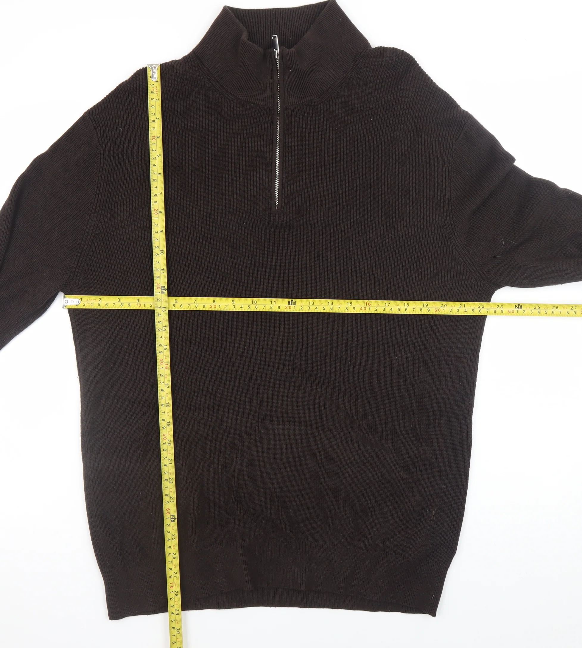 H&M Women Brown High Neck 1/2 Zip Cotton Knit Jumper L - Image 2