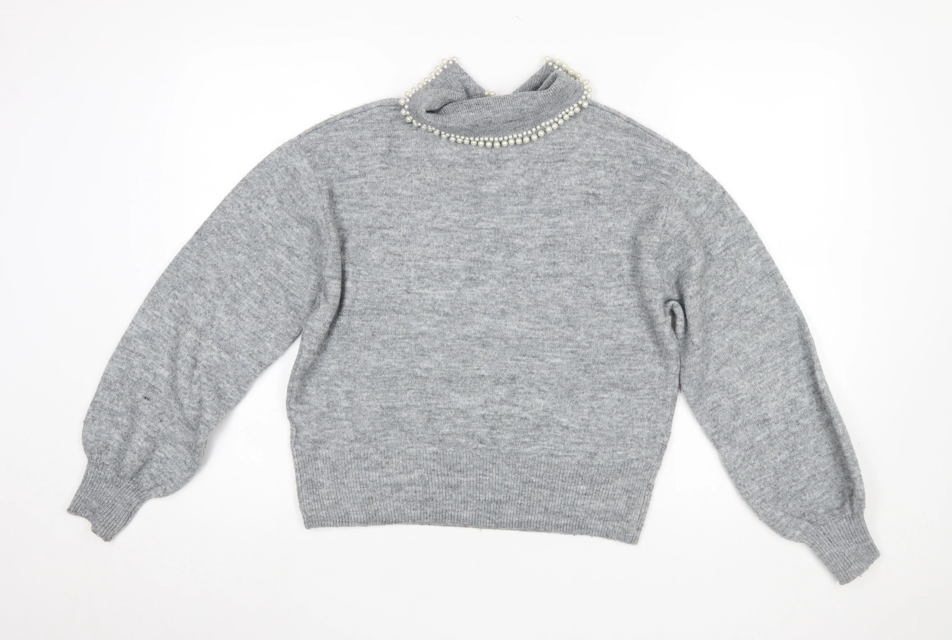 H&M Women Grey Beaded Collar Knit Jumper Size S - Image 3