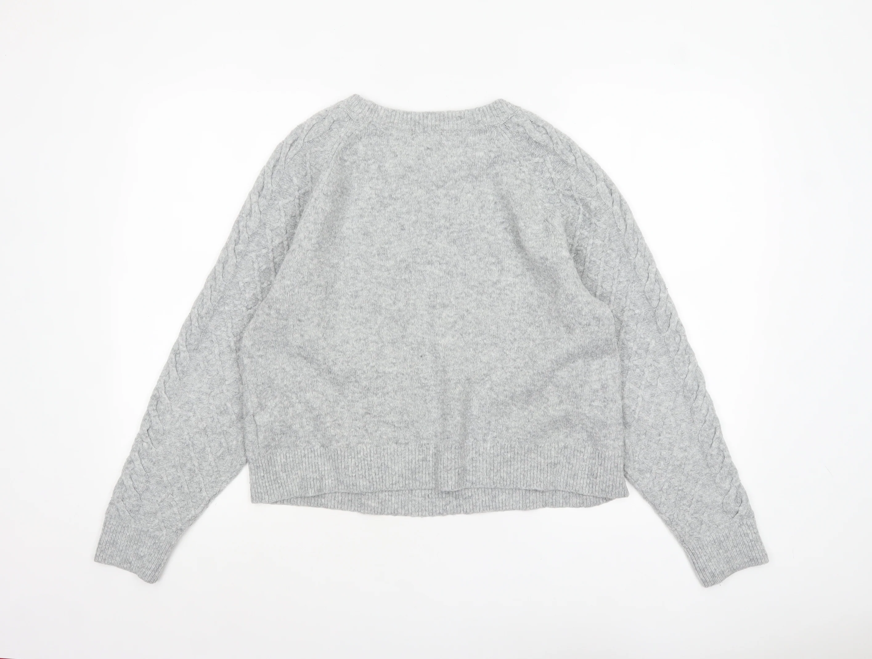 H&M Women Grey Cable-Knit Crew Neck Wool Blend Jumper Size S - Image 3