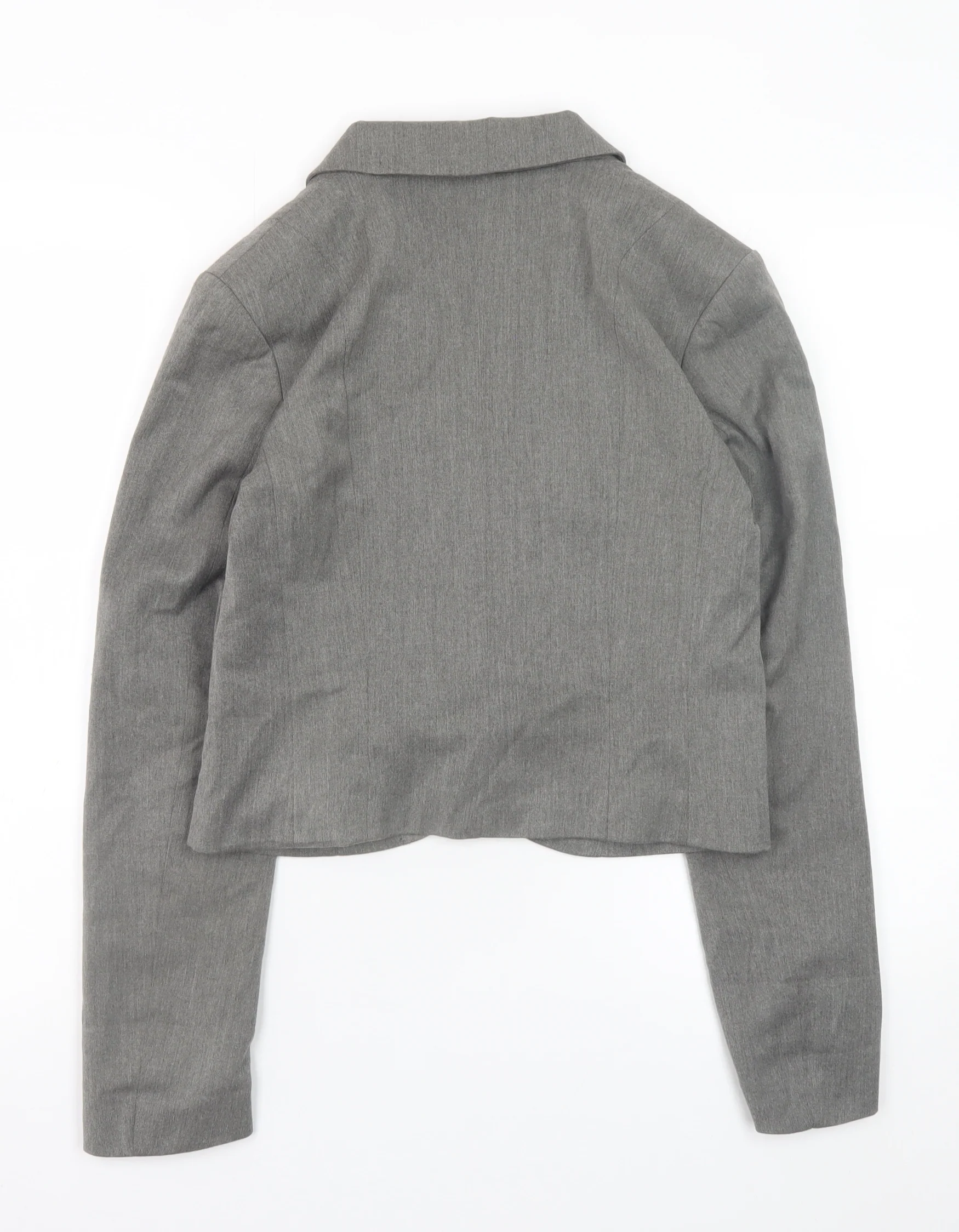 H&M Women Grey Cropped Blazer Jacket Size 10 Lined Single-Breasted - Image 3