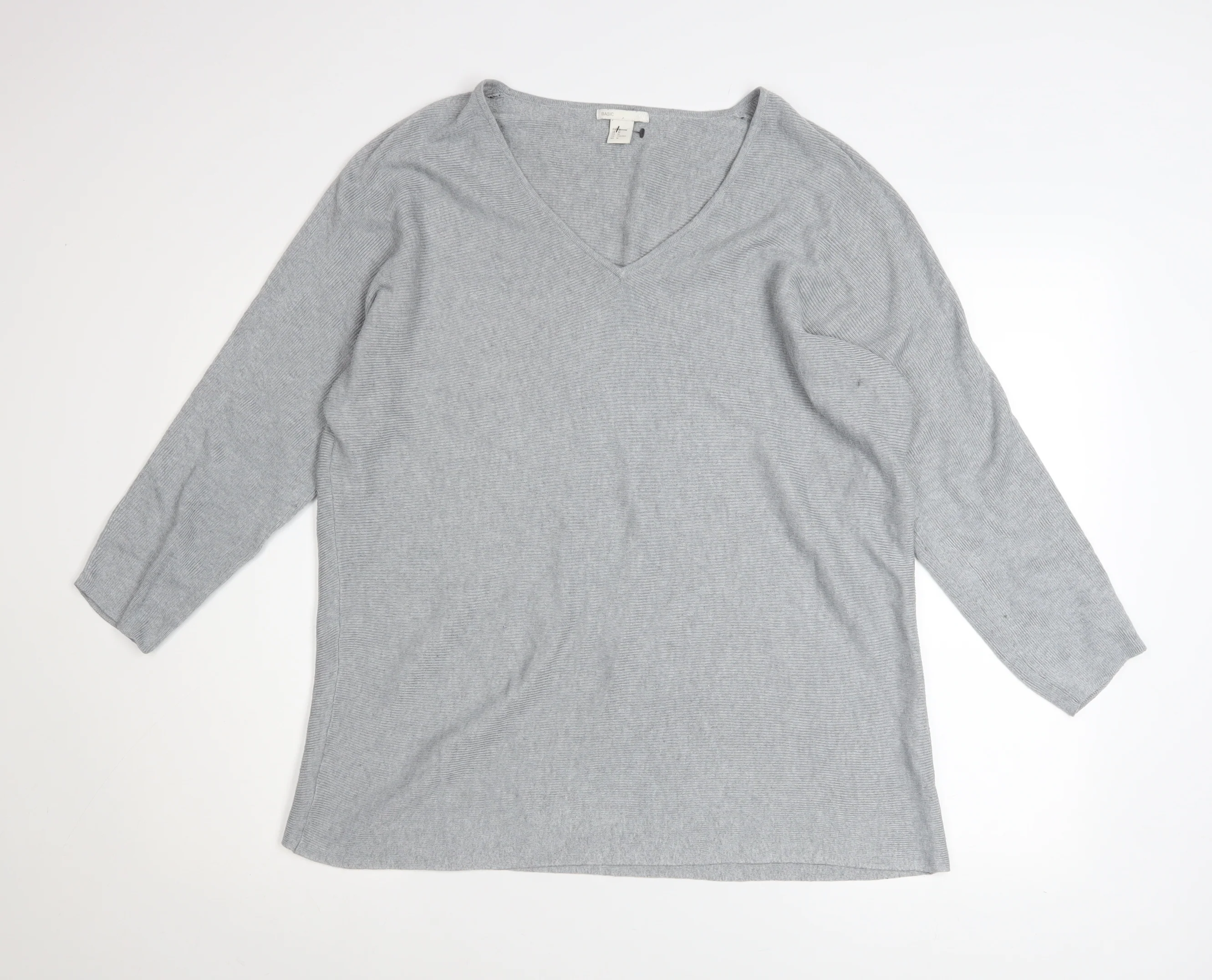H&M Women Grey V-Neck Long Sleeve Pullover Jumper Size 12
