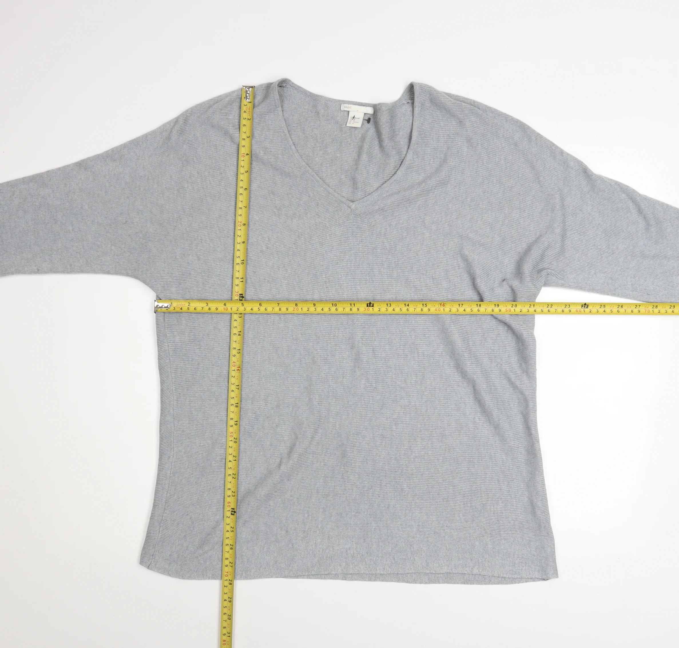 H&M Women Grey V-Neck Long Sleeve Pullover Jumper Size 12 - Image 2