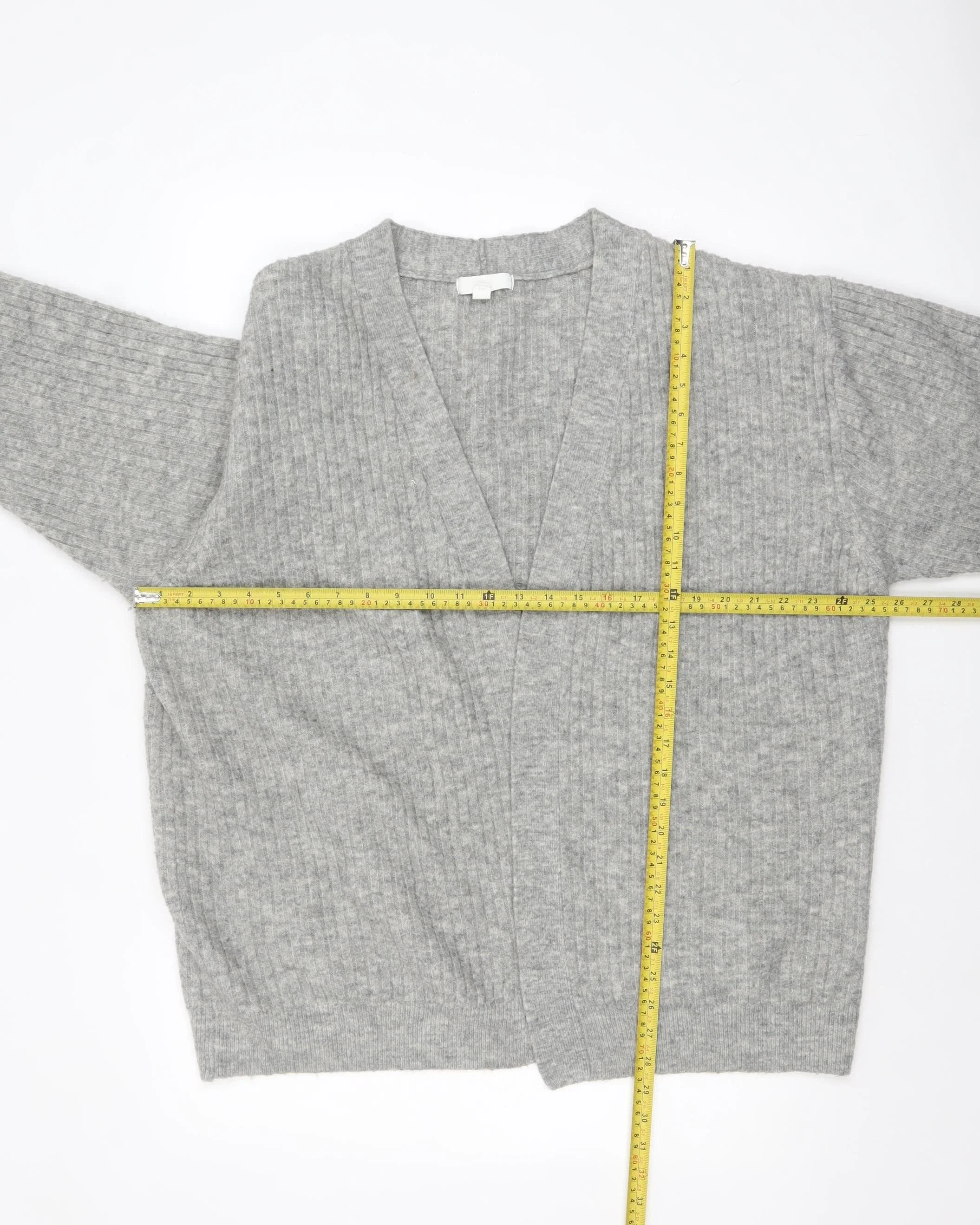 H&M Women Grey Wool Blend Open Knit Cardigan L - Image 2