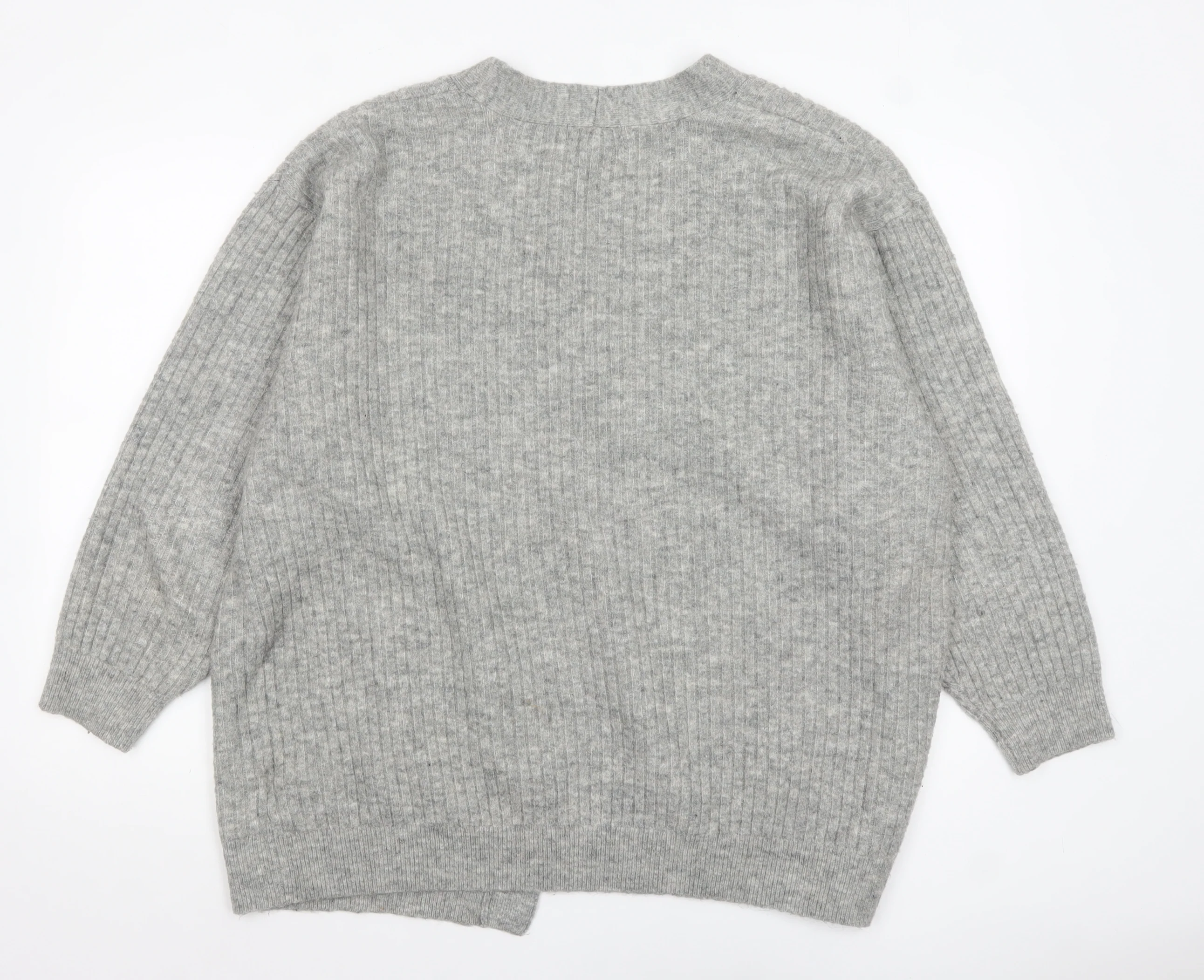 H&M Women Grey Wool Blend Open Knit Cardigan L - Image 3