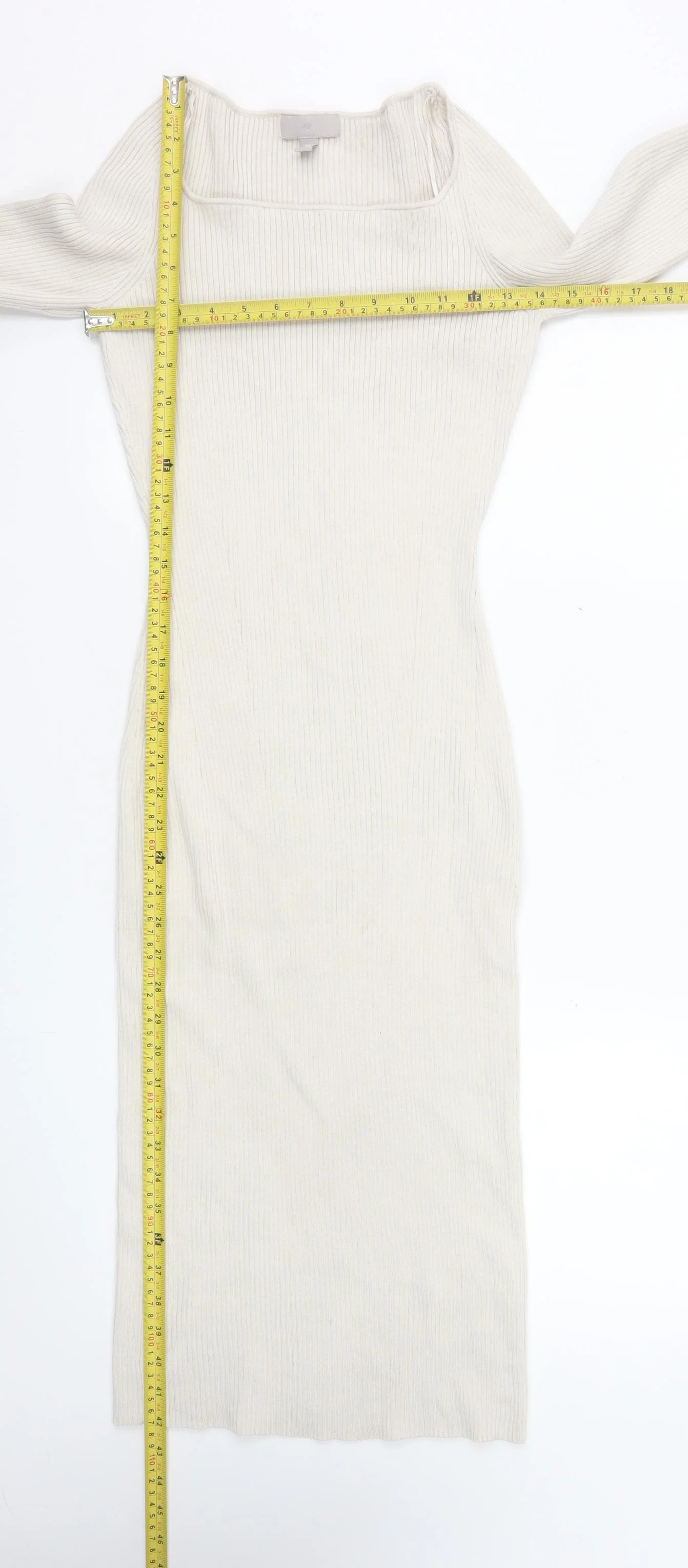 H&M Women Ivory Knit Bodycon Midi Dress Size 10 Long Sleeve - Image 2
