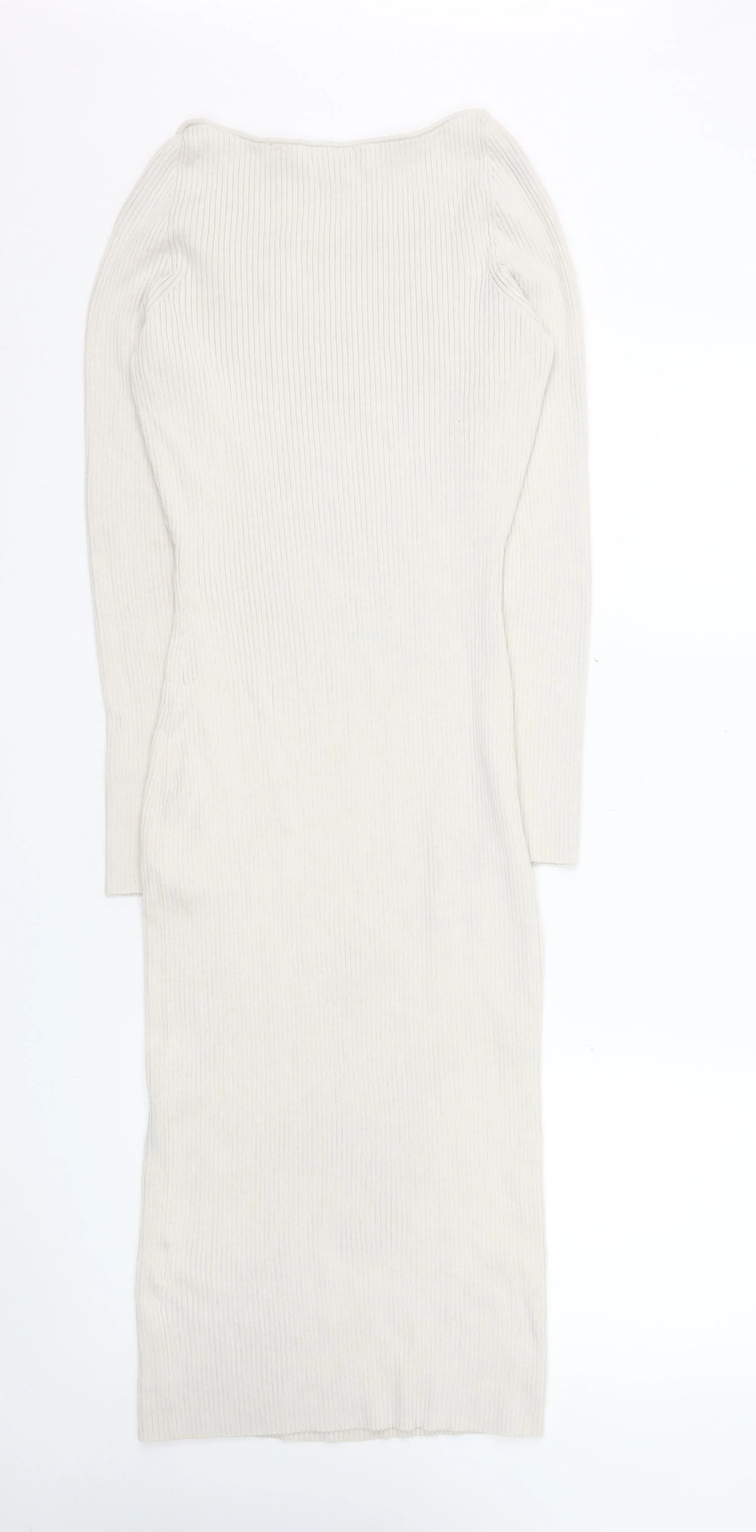 H&M Women Ivory Knit Bodycon Midi Dress Size 10 Long Sleeve - Image 3