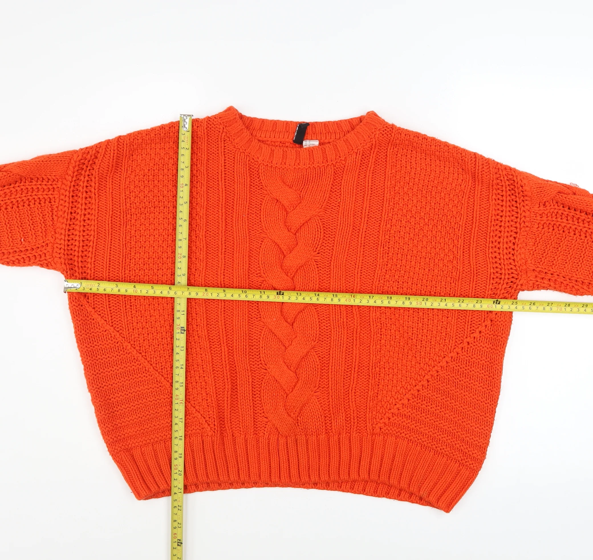 H&M Women Orange Cable-Knit Crew Neck Pullover Jumper Size 12 - Image 2