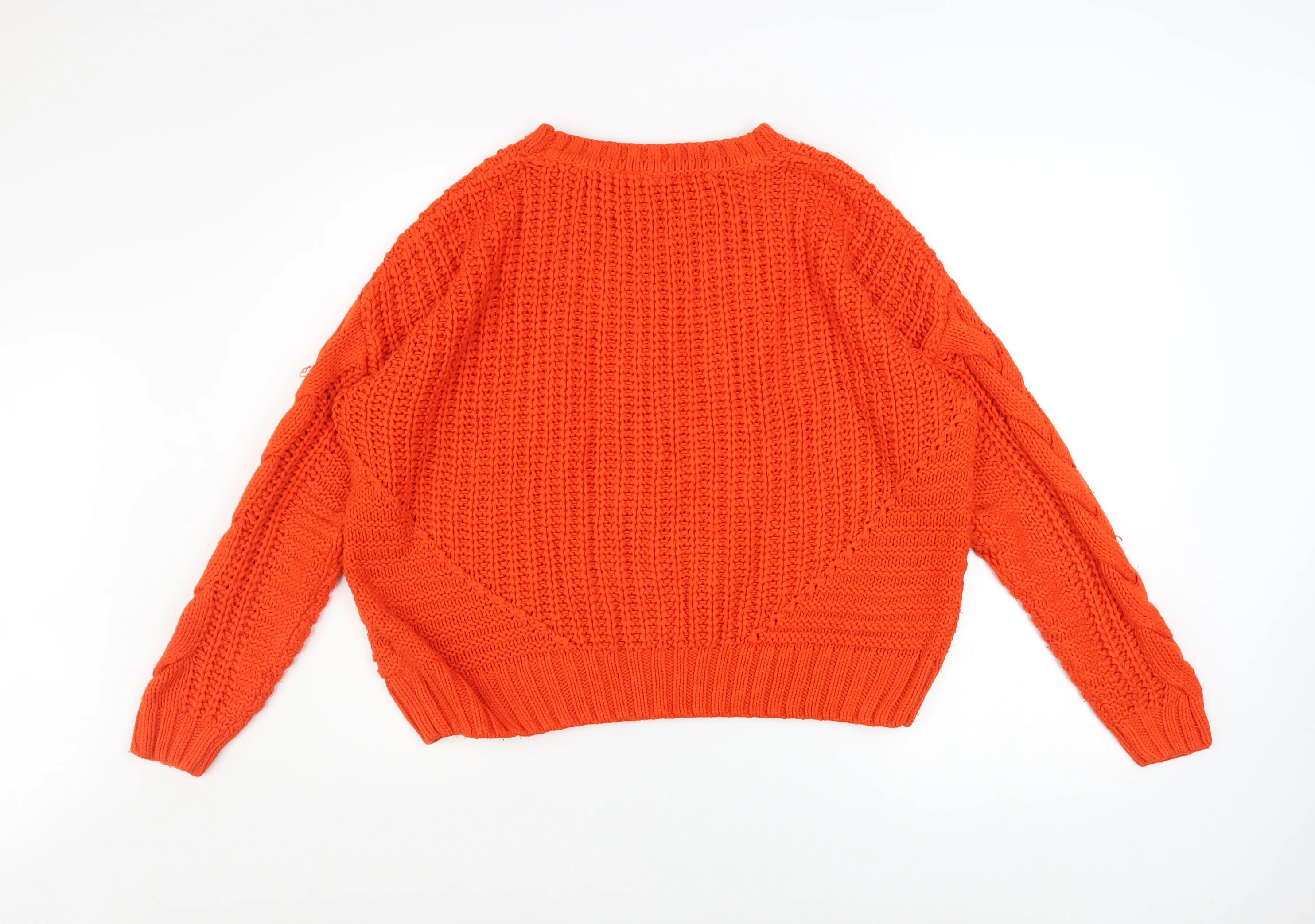 H&M Women Orange Cable-Knit Crew Neck Pullover Jumper Size 12 - Image 3
