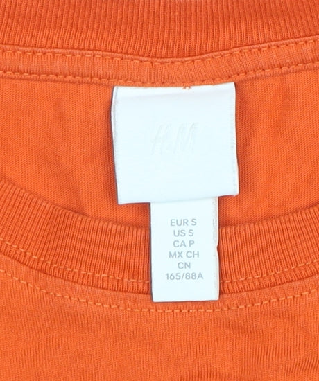 H&M Women Orange Crew Neck Short Sleeve Graphic T-Shirt Size S - Image 4