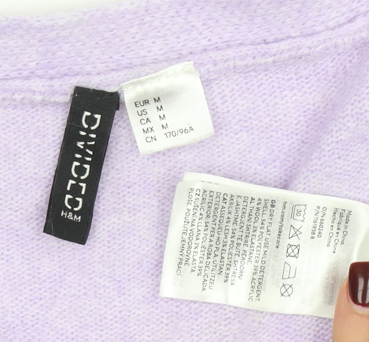 H&M Women Purple V-Neck Button Cardigan Size 12 Acrylic Knit - Image 4