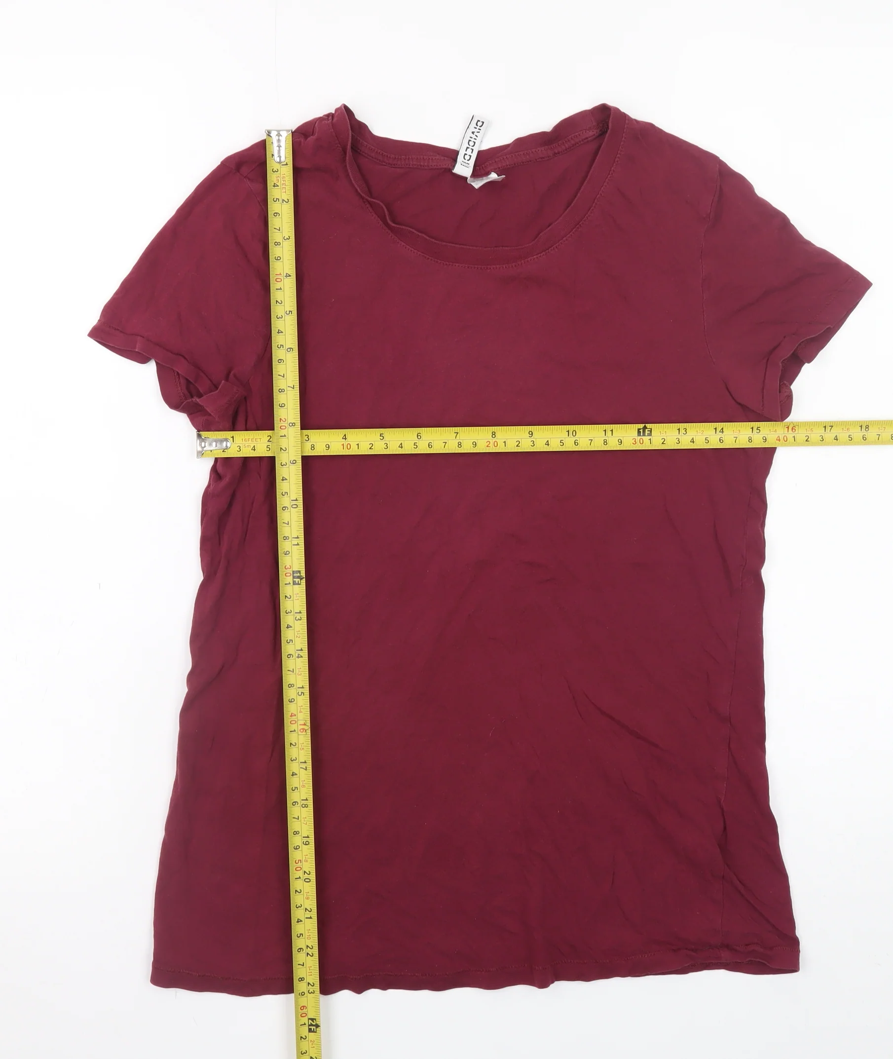 H&M Women Red Basic Cotton Crew Neck Short Sleeve T-Shirt M - Image 2