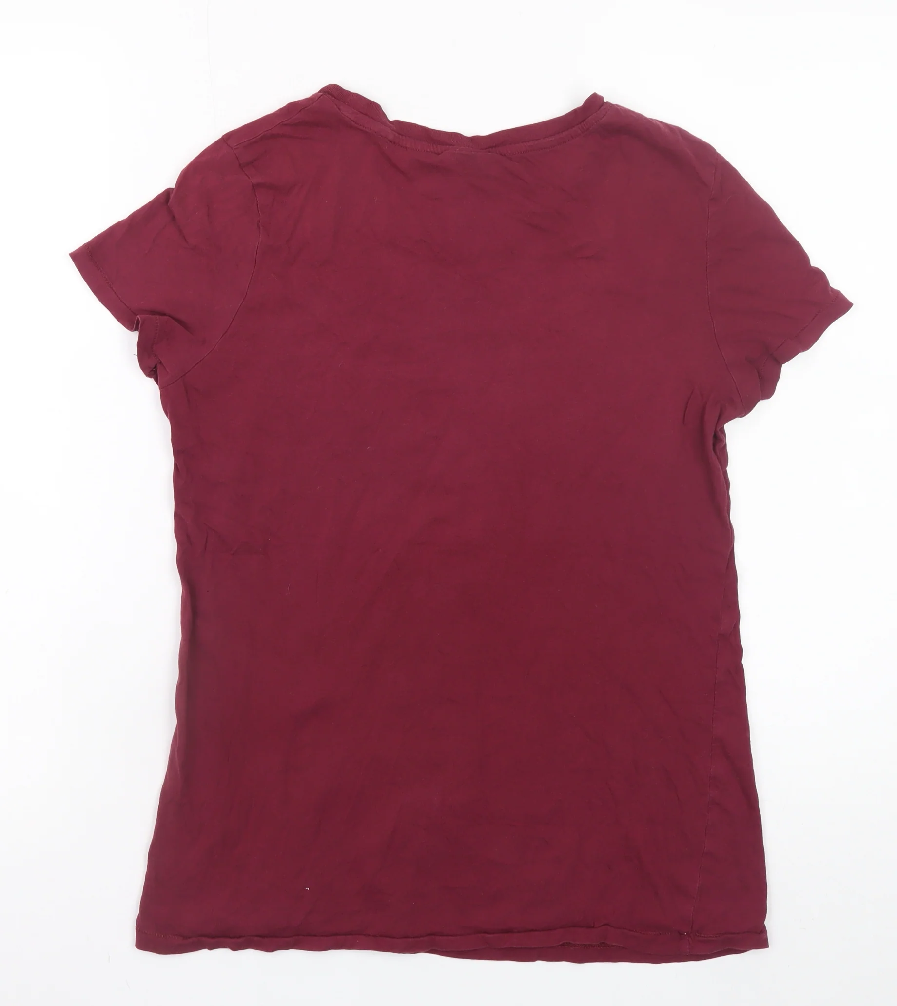 H&M Women Red Basic Cotton Crew Neck Short Sleeve T-Shirt M - Image 3