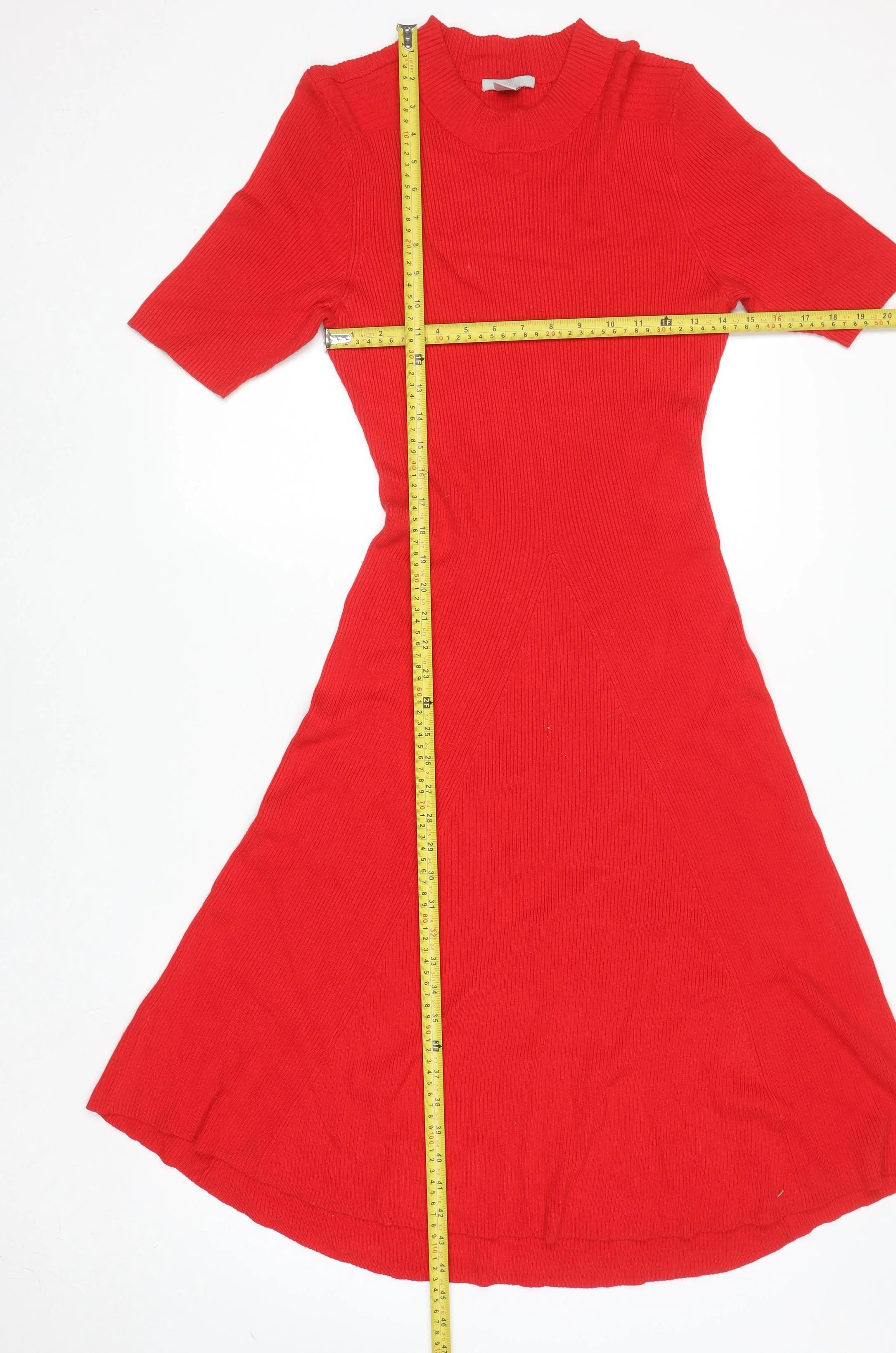 H&M Women Red Fit & Flare Knit Dress L Short Sleeve - Image 2