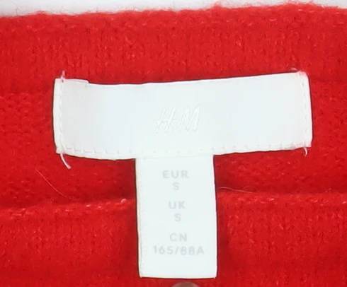 H&M Women Red Square Neck Puff Sleeve Pullover Jumper Size S - Image 4