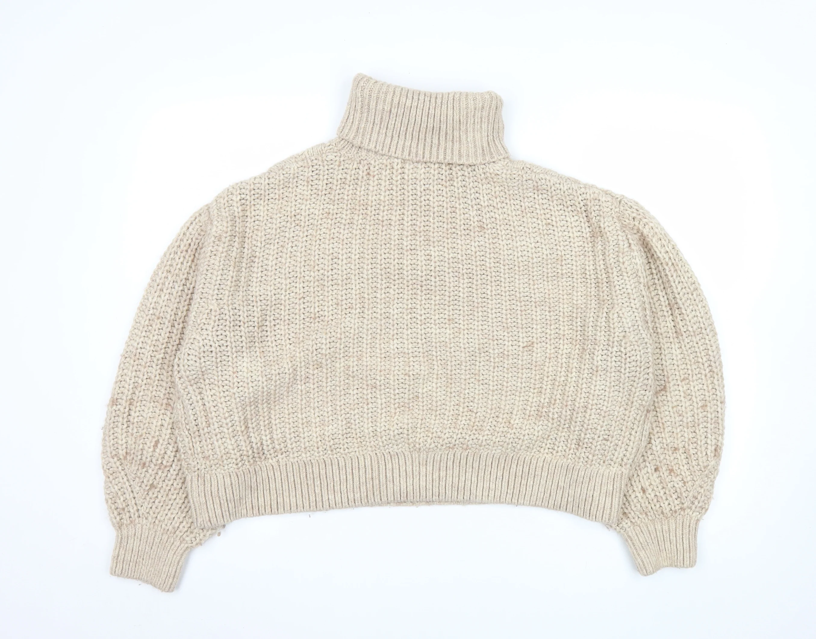 H&M Women’s Beige Chunky Roll Neck Cable Knit Jumper Size 12 - Image 3