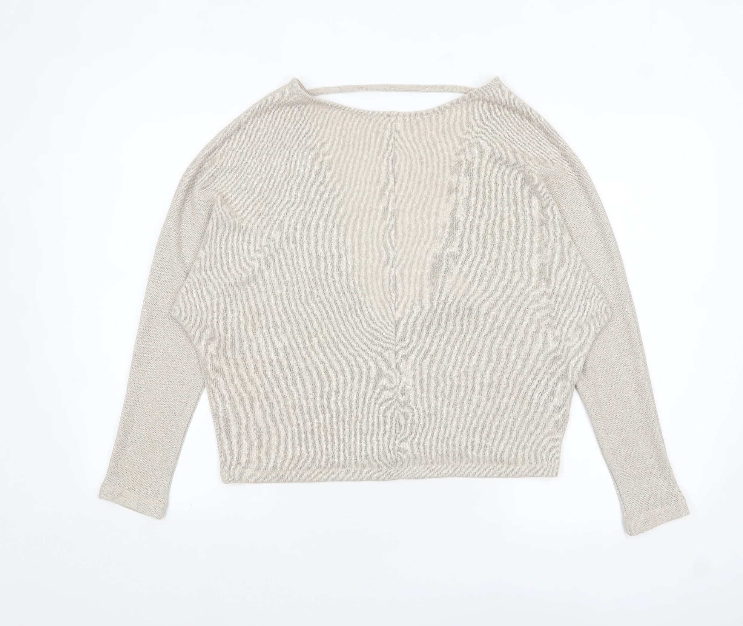 H&M Women’s Beige Cropped Knit V-Neck Blouse Size S Relaxed Fit