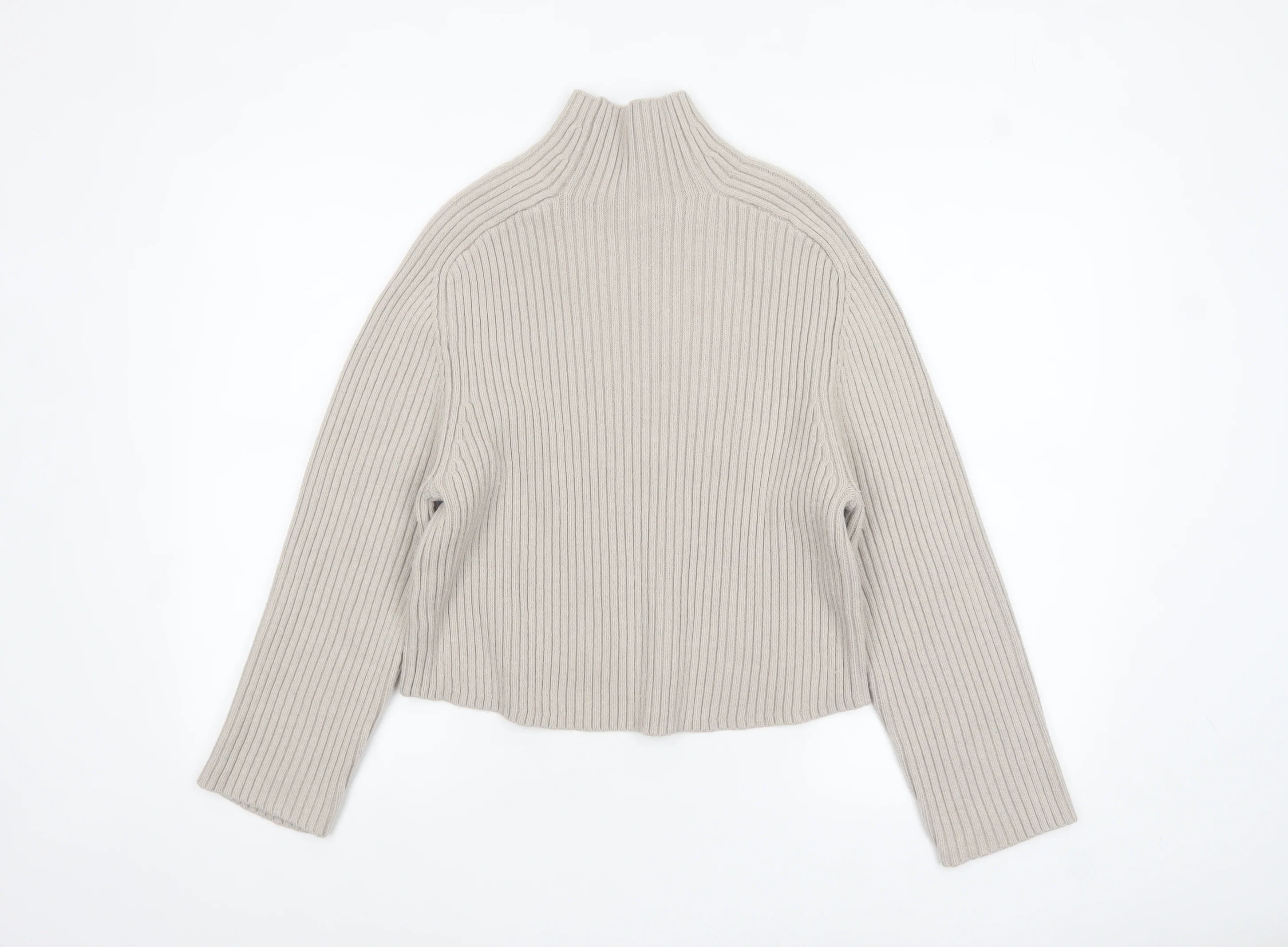 H&M Women’s Beige Ribbed Wool Blend Mock Neck Jumper XS - Image 3