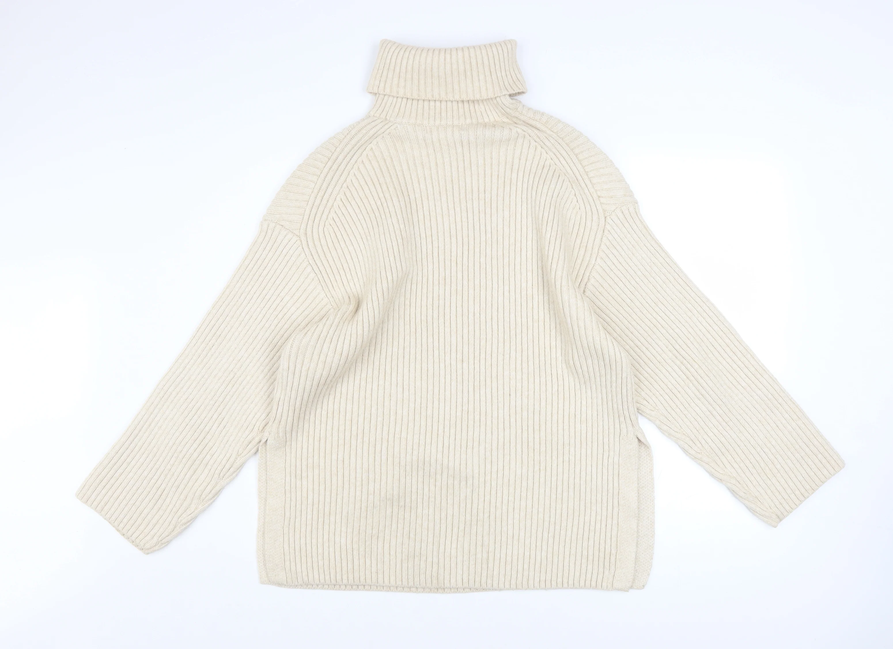 H&M Women’s Beige Roll Neck Ribbed Knit Jumper S - Image 3