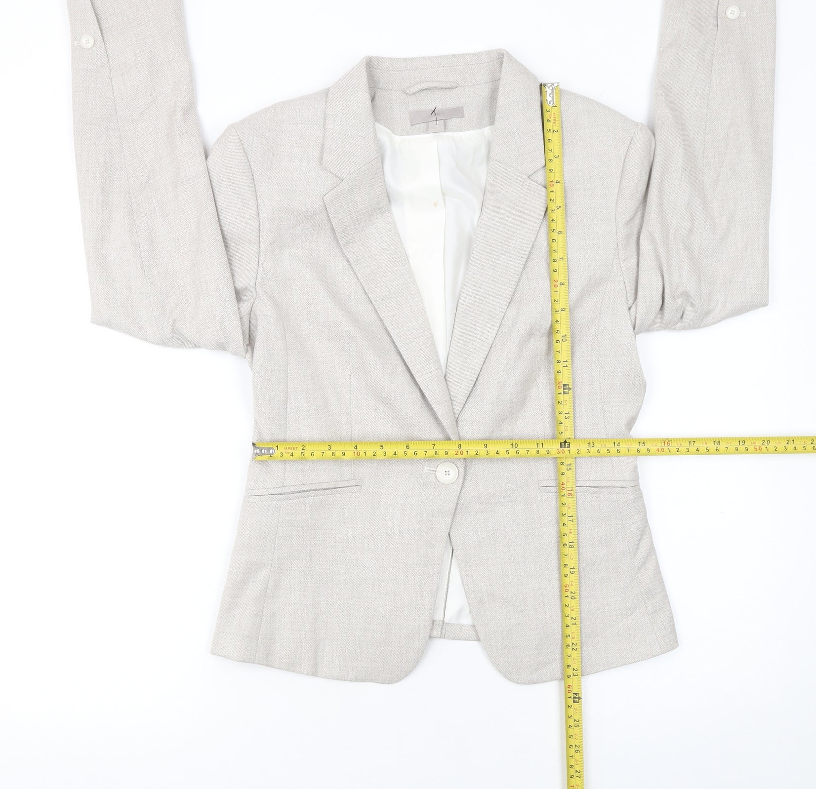 H&M Women’s Beige Tailored Blazer UK 10 Single-Breasted Lined - Image 2
