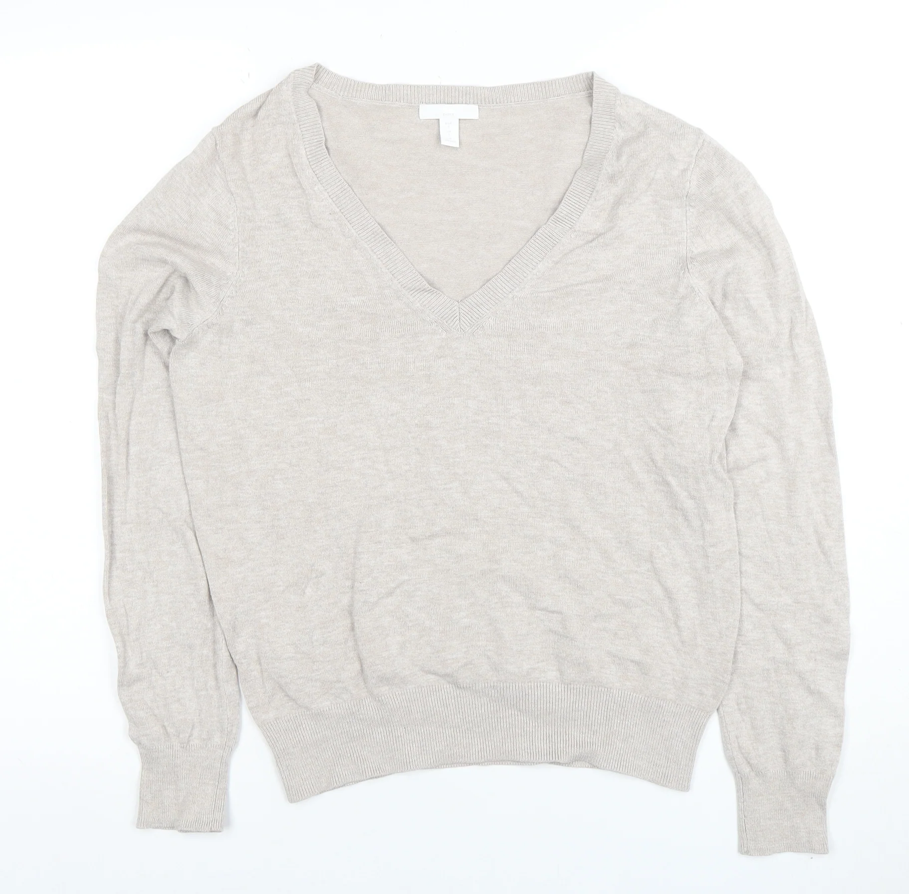 H&M Women’s Beige V-Neck Long Sleeve Pullover Jumper Size S