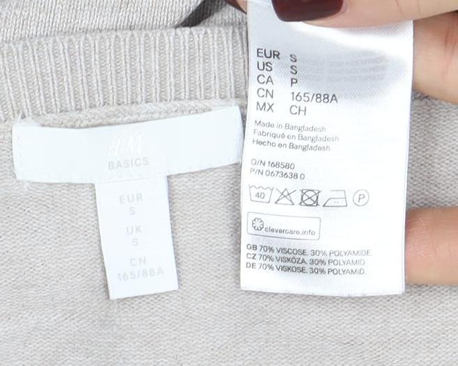 H&M Women’s Beige V-Neck Long Sleeve Pullover Jumper Size S - Image 4