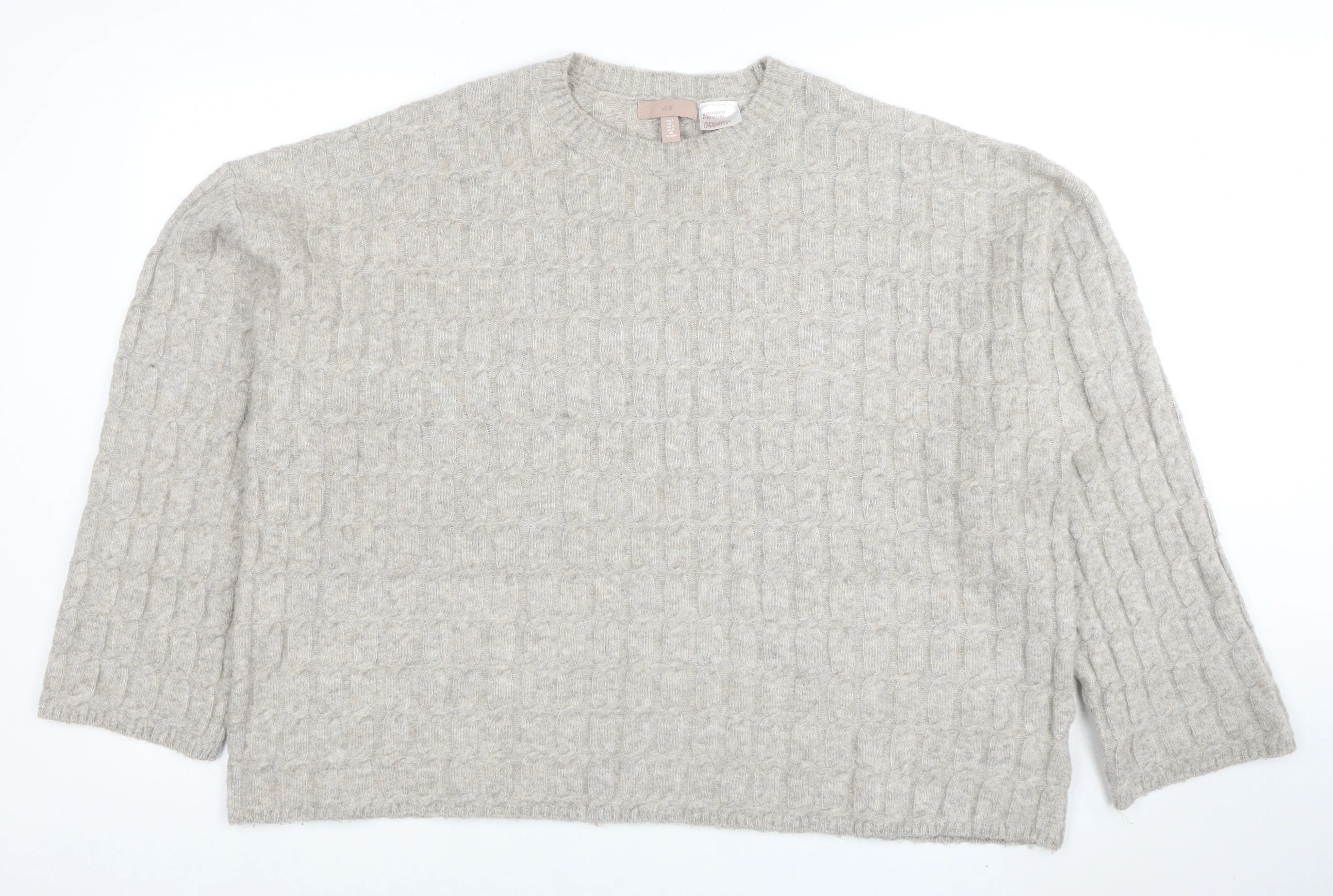 H&M Women’s Beige Wool Blend Cable-Knit Jumper Size 14