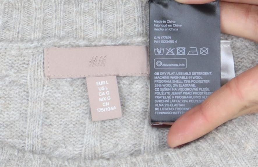 H&M Women’s Beige Wool Blend Cable-Knit Jumper Size 14 - Image 4