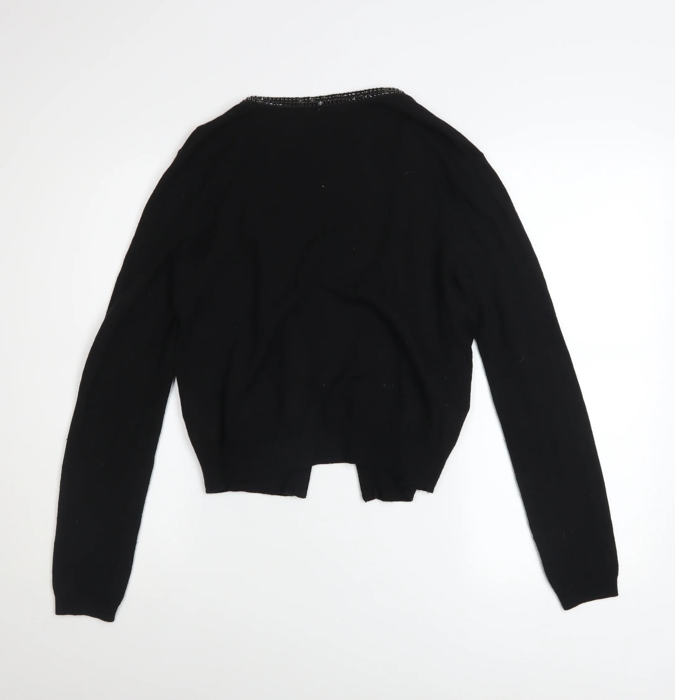 H&M Women’s Black Beaded Trim Cardigan Size 12 V-Neck Knit Jumper - Image 3
