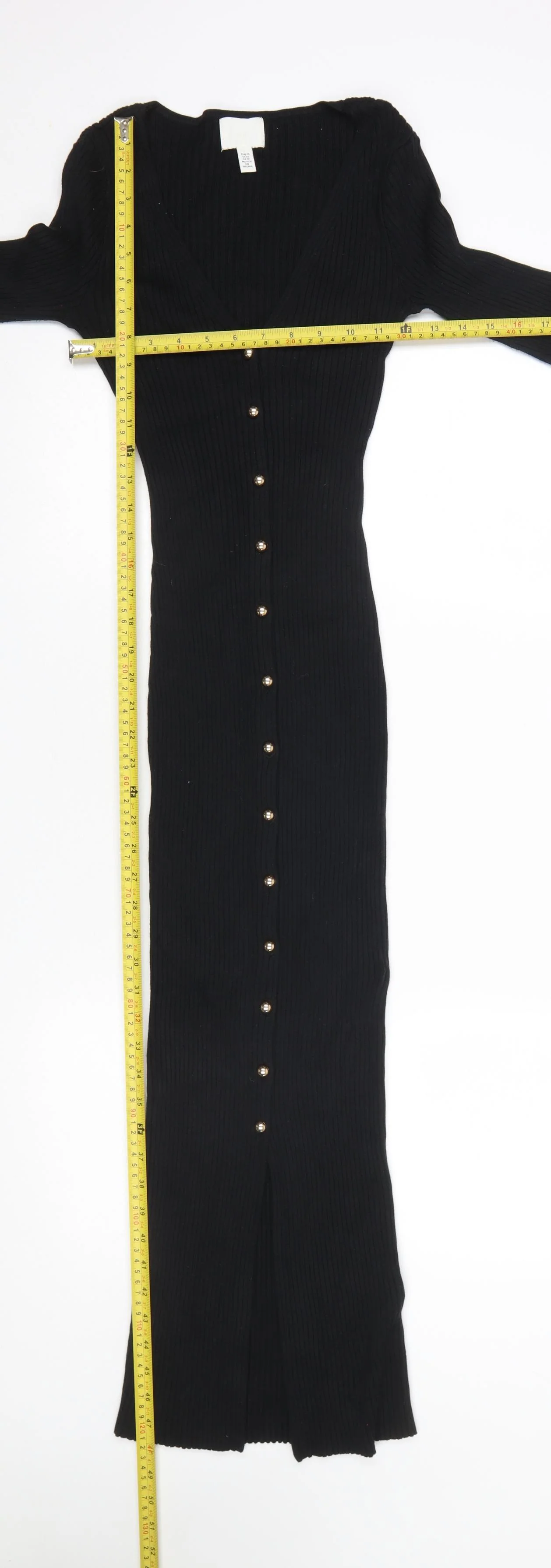 H&M Women’s Black Bodycon Long Sleeve Button Ribbed Midi Dress XS - Image 2