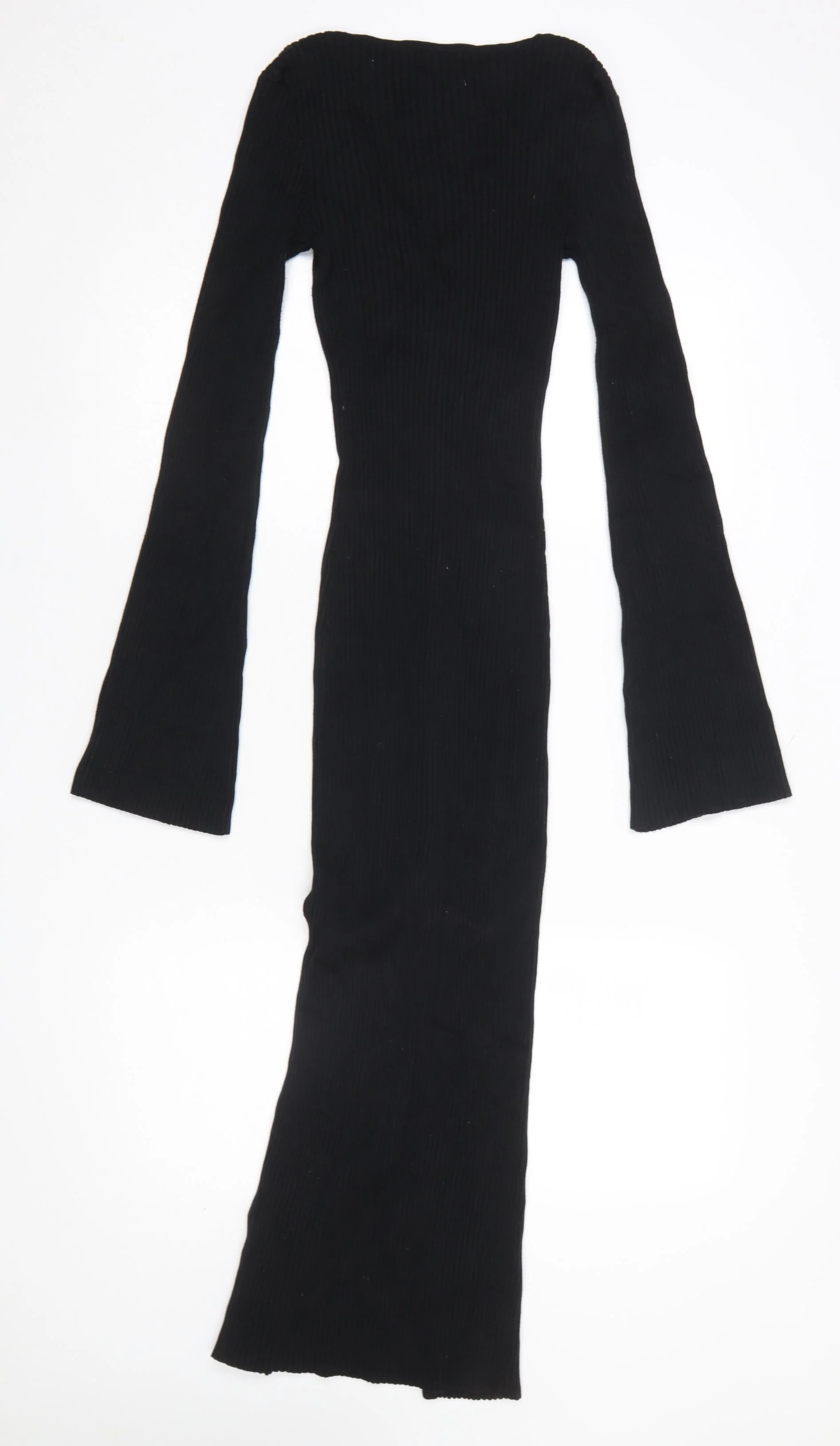 H&M Women’s Black Bodycon Long Sleeve Button Ribbed Midi Dress XS - Image 3