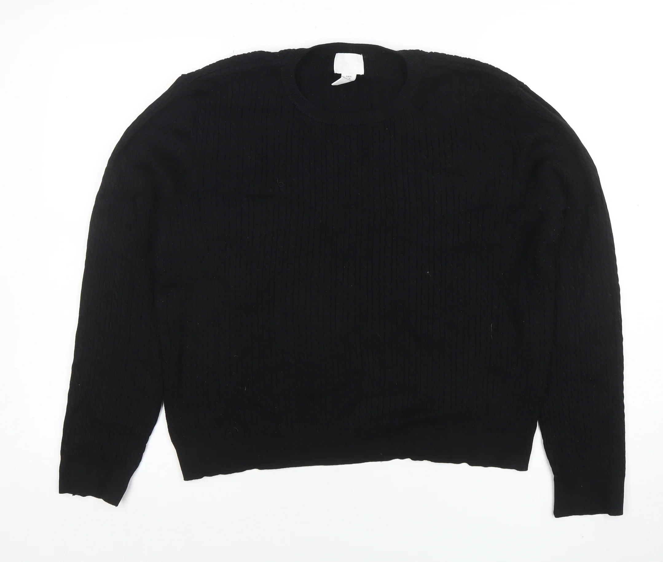 H&M Women’s Black Cable-Knit Cotton Blend Crew Neck Jumper Size 14
