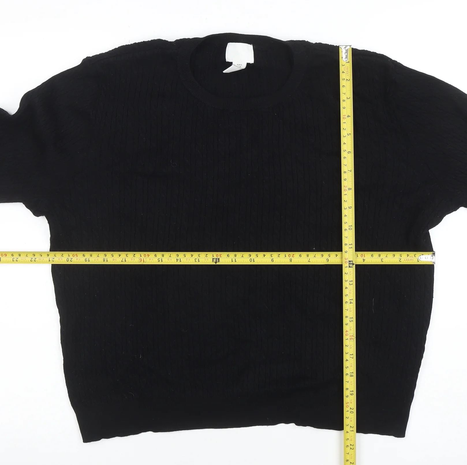 H&M Women’s Black Cable-Knit Cotton Blend Crew Neck Jumper Size 14 - Image 2