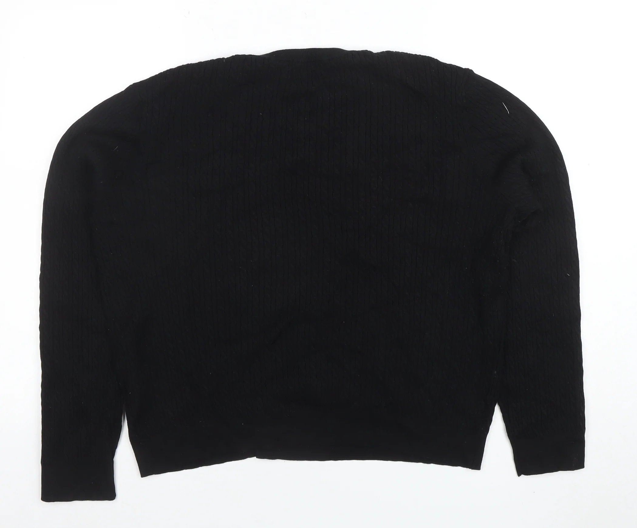 H&M Women’s Black Cable-Knit Cotton Blend Crew Neck Jumper Size 14 - Image 3