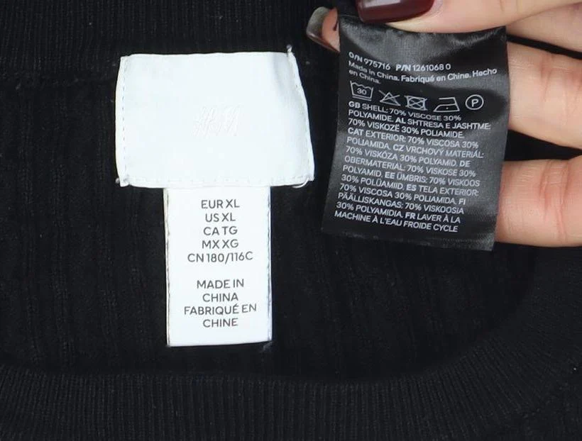 H&M Women’s Black Cable-Knit Cotton Blend Crew Neck Jumper Size 14 - Image 4