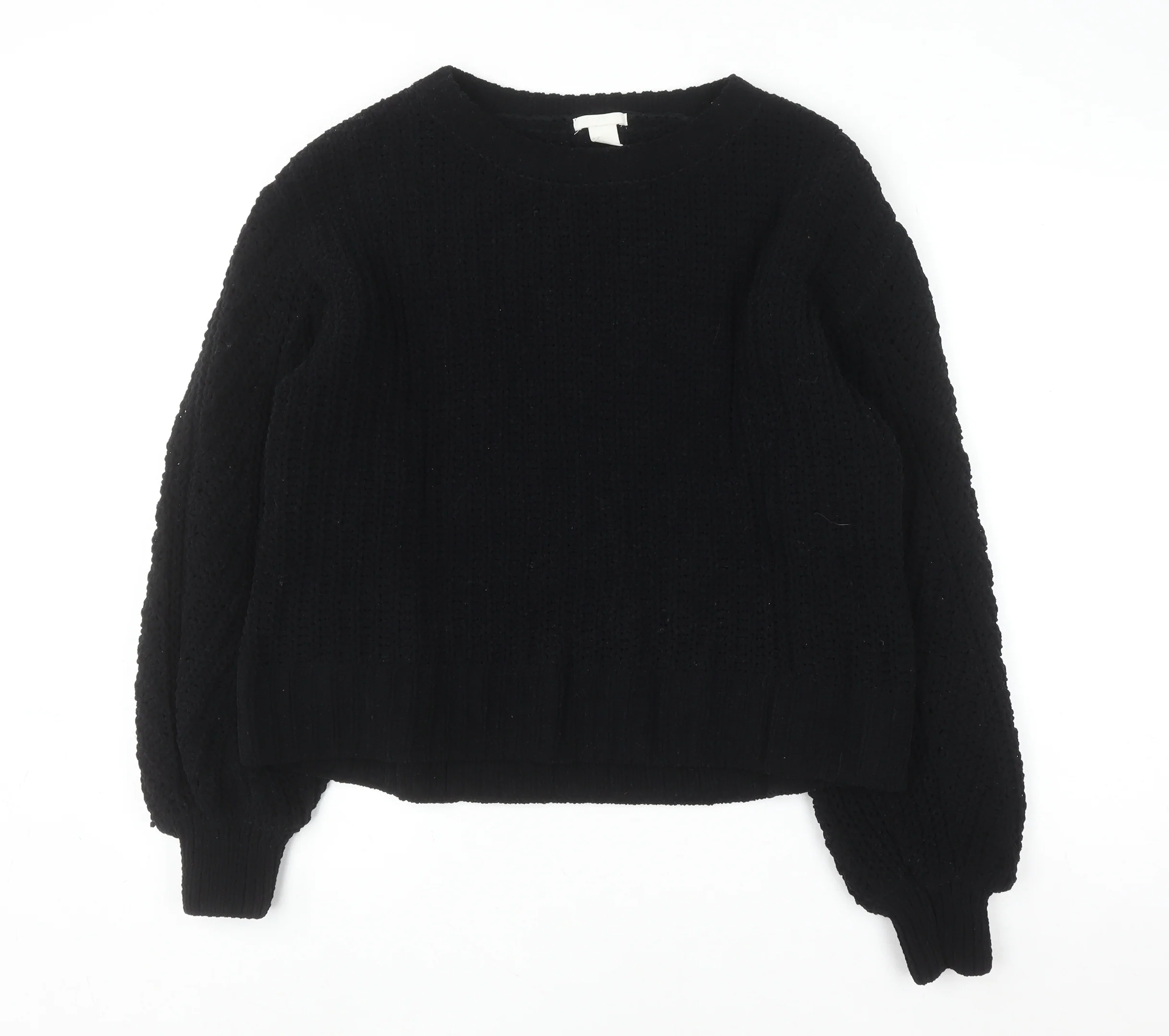 H&M Women’s Black Chunky Knit Crew Neck Long Sleeve Jumper Size 12